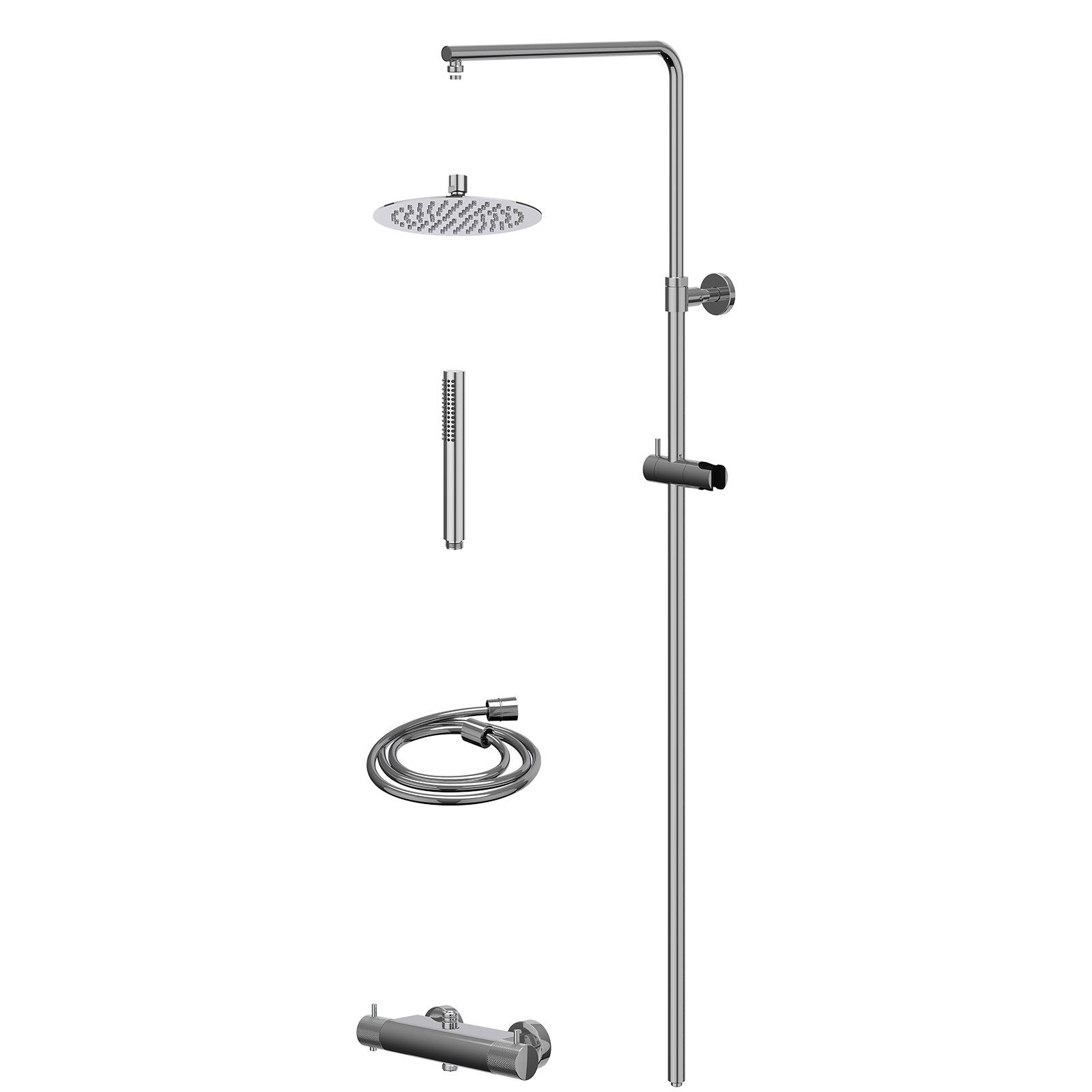 IVY Nexus Regendoucheset opbouw thermostaat - 20cm slim - staafhanddouche - Chroom