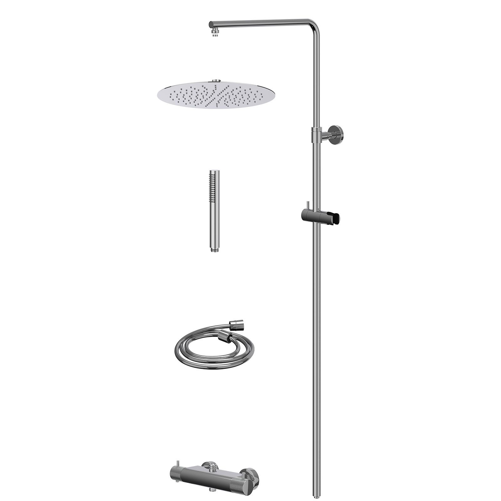 IVY Nexus Regendoucheset opbouw thermostaat - 30cm slim - staafhanddouche - Chroom