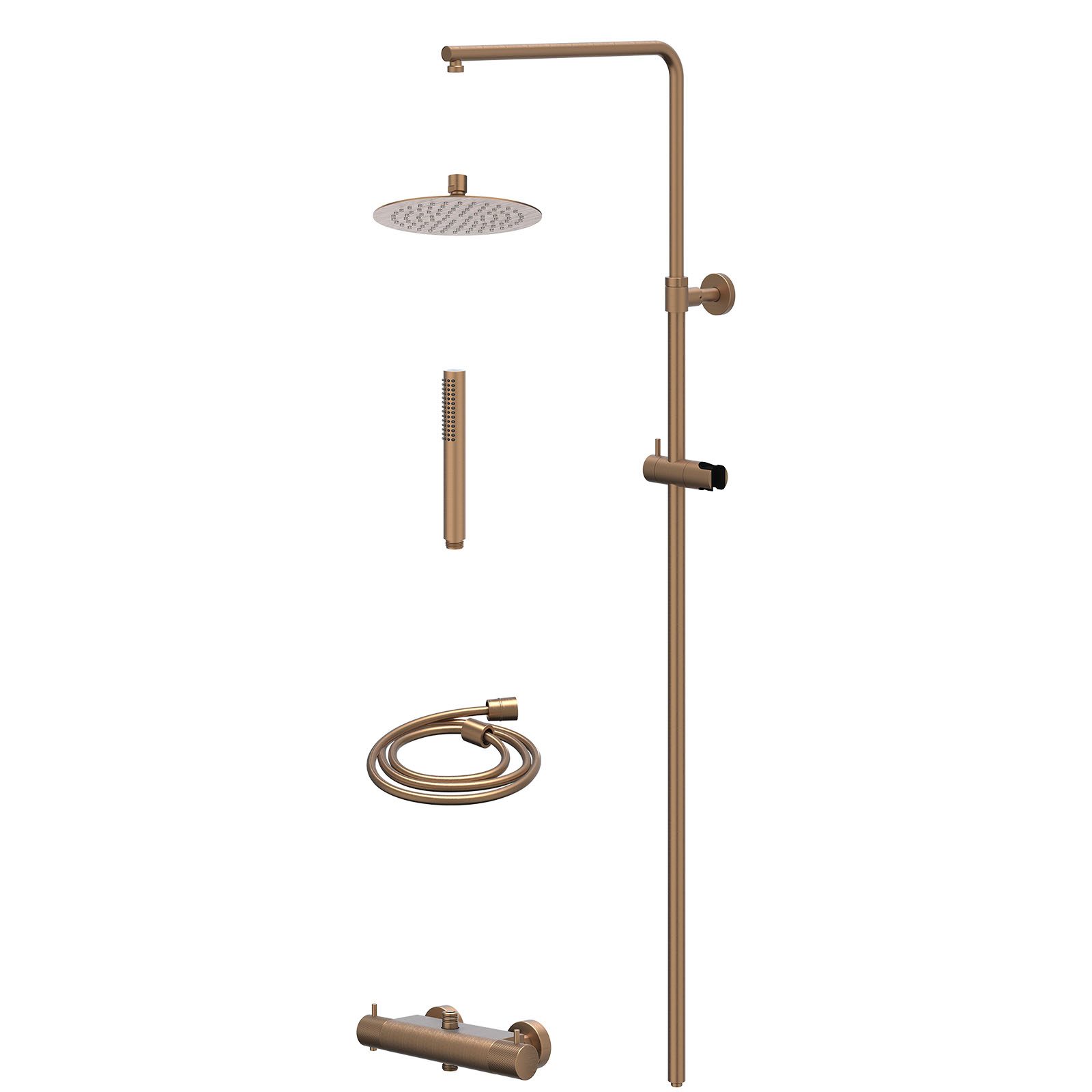 IVY Nexus Regendoucheset opbouw thermostaat - 20cm slim - staafhanddouche - Geborsteld mat koper