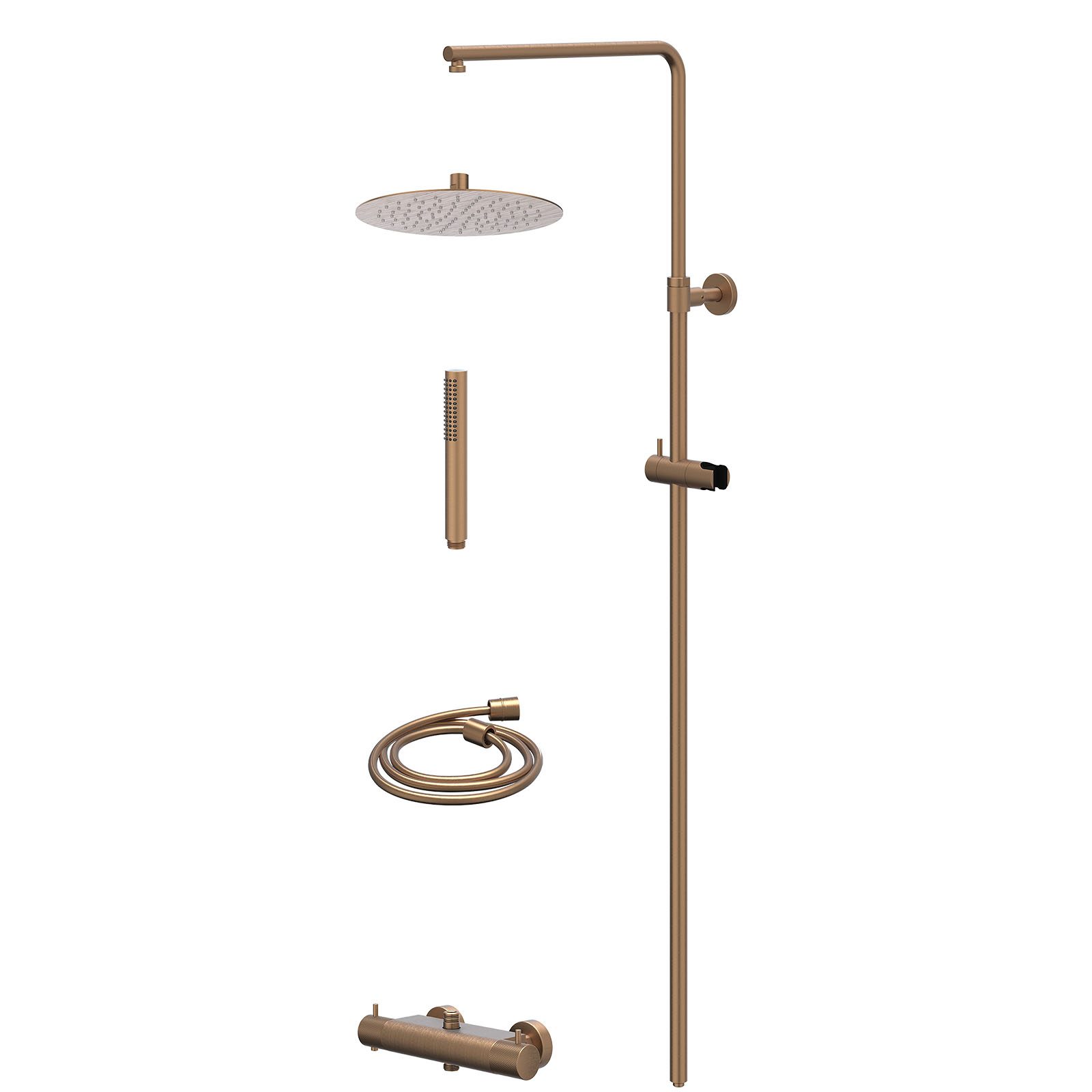 IVY Nexus Regendoucheset opbouw thermostaat - 25cm slim - staafhanddouche - Geborsteld mat koper
