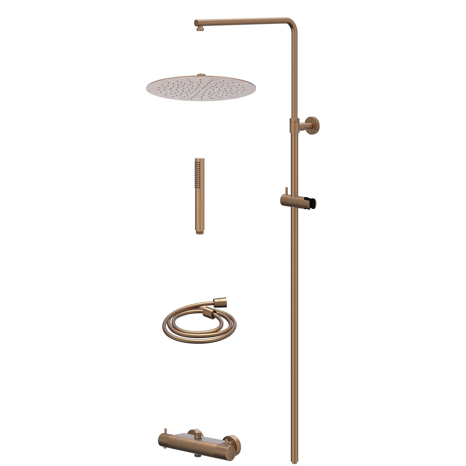 IVY Nexus Regendoucheset opbouw thermostaat - 30cm slim - staafhanddouche - Geborsteld mat koper