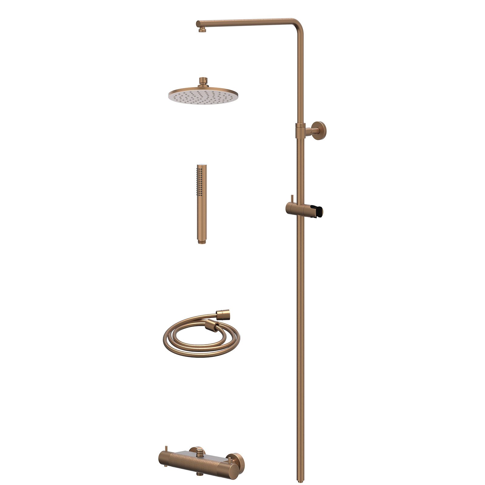 IVY Nexus Regendoucheset opbouw thermostaat - 20cm medium - staafhanddouche - Geborsteld mat koper