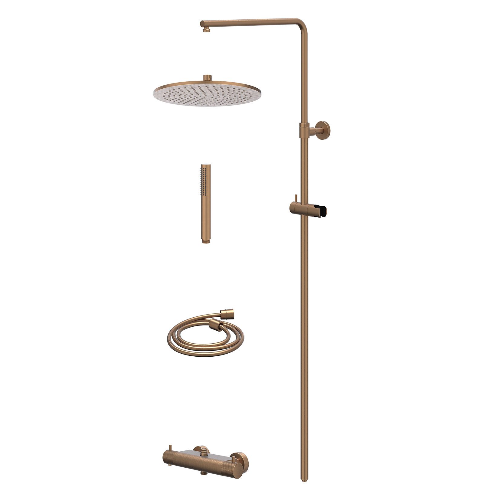 IVY Nexus Regendoucheset opbouw thermostaat - 30cm medium - staafhanddouche - Geborsteld mat koper