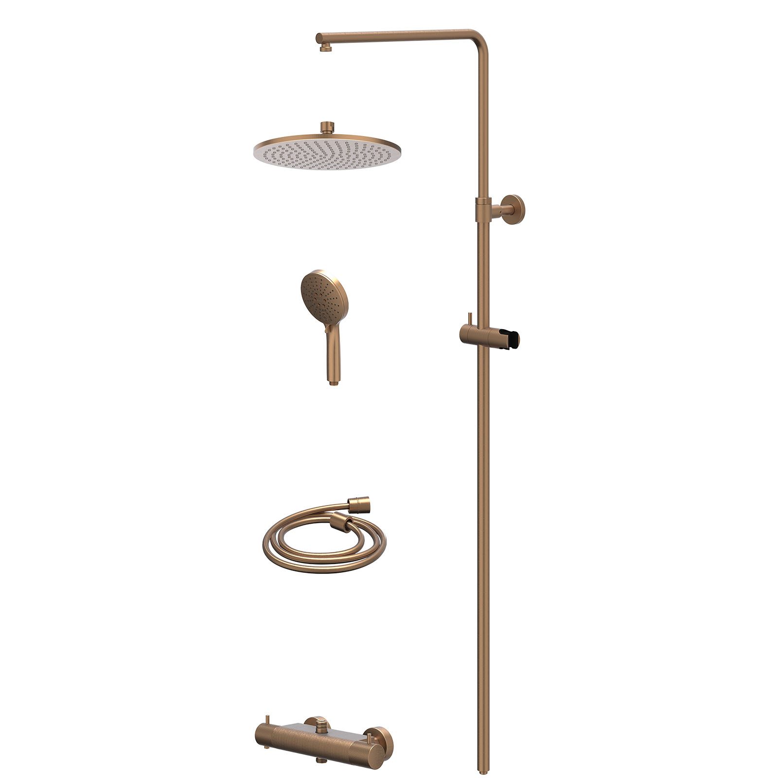 IVY Nexus Regendoucheset opbouw thermostaat - 25cm medium - 3-standen - Geborsteld mat koper