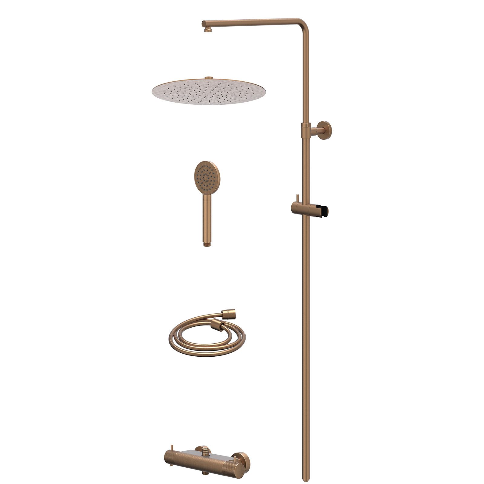 IVY Nexus Regendoucheset opbouw thermostaat - 30cm slim - satin spray - Geborsteld mat koper