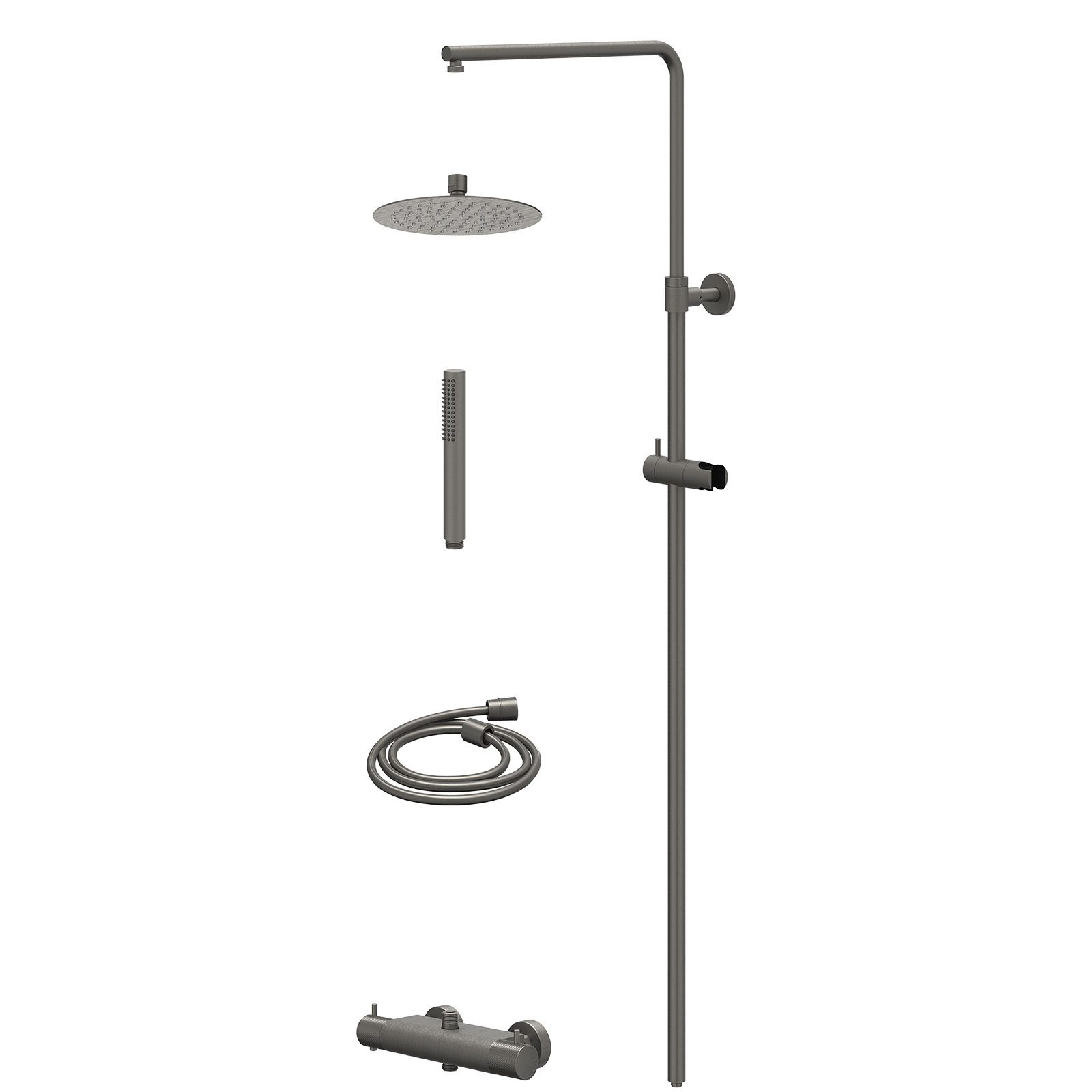 IVY Nexus Regendoucheset opbouw thermostaat - 20cm slim - staafhanddouche - Geborsteld metal black