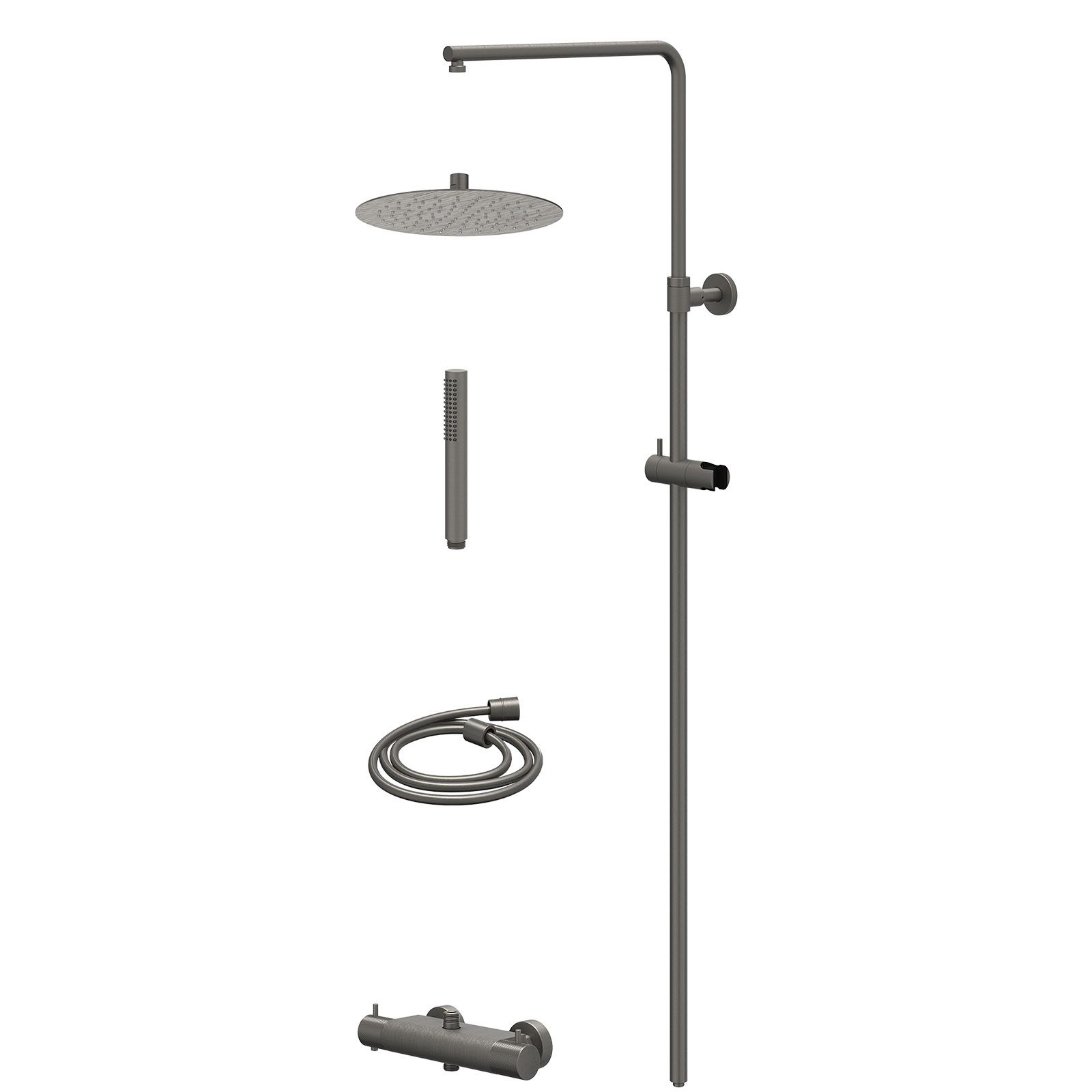 IVY Nexus Regendoucheset opbouw thermostaat - 25cm slim - staafhanddouche - Geborsteld metal black