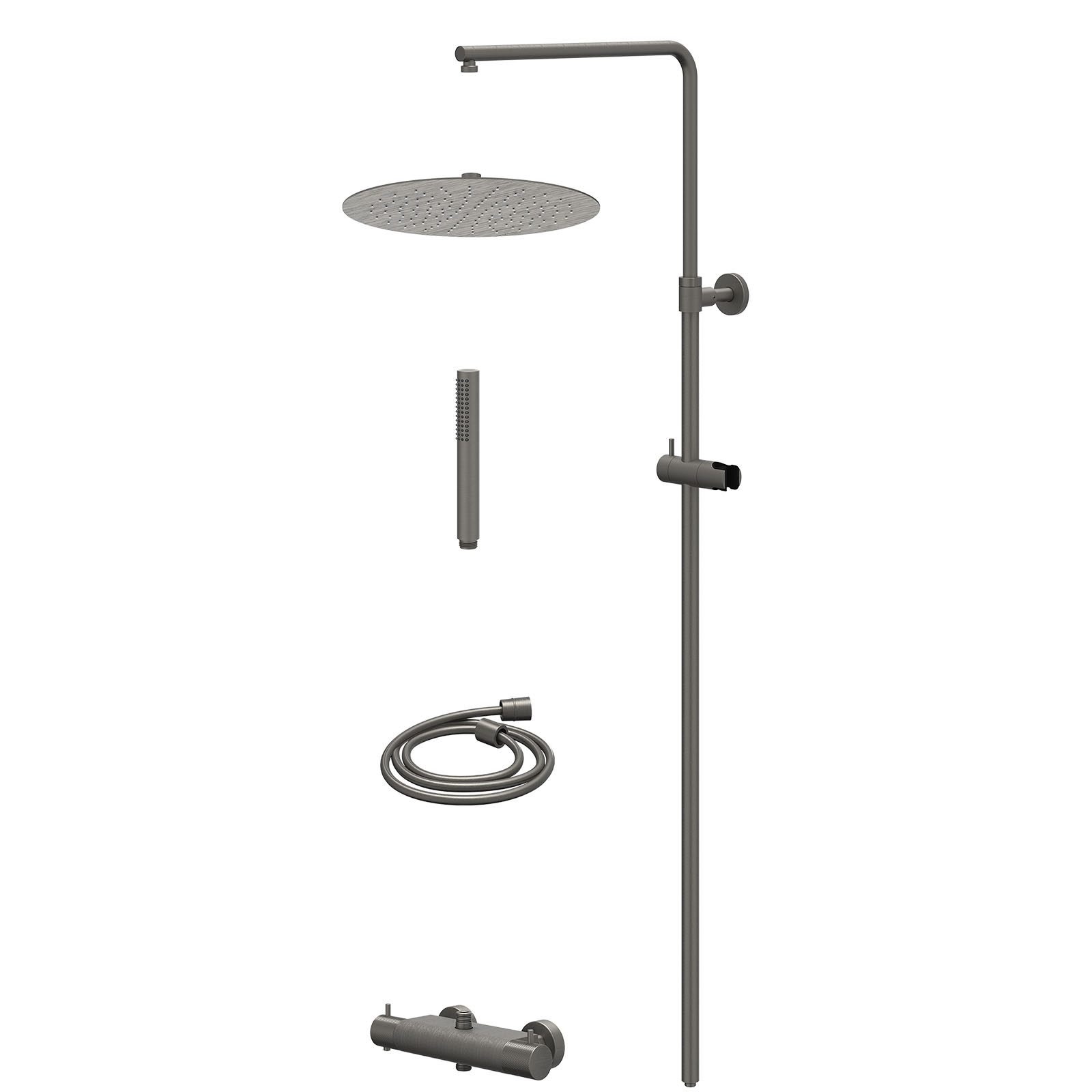 IVY Nexus Regendoucheset opbouw thermostaat - 30cm slim - staafhanddouche - Geborsteld metal black