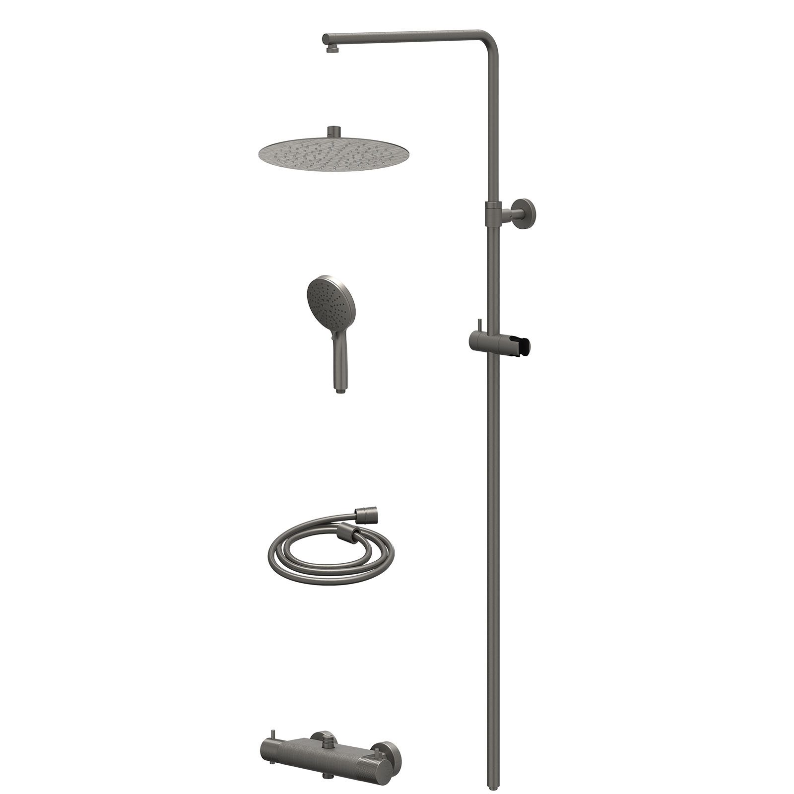 IVY Nexus Regendoucheset opbouw thermostaat - 25cm slim - 3-standen - Geborsteld metal black