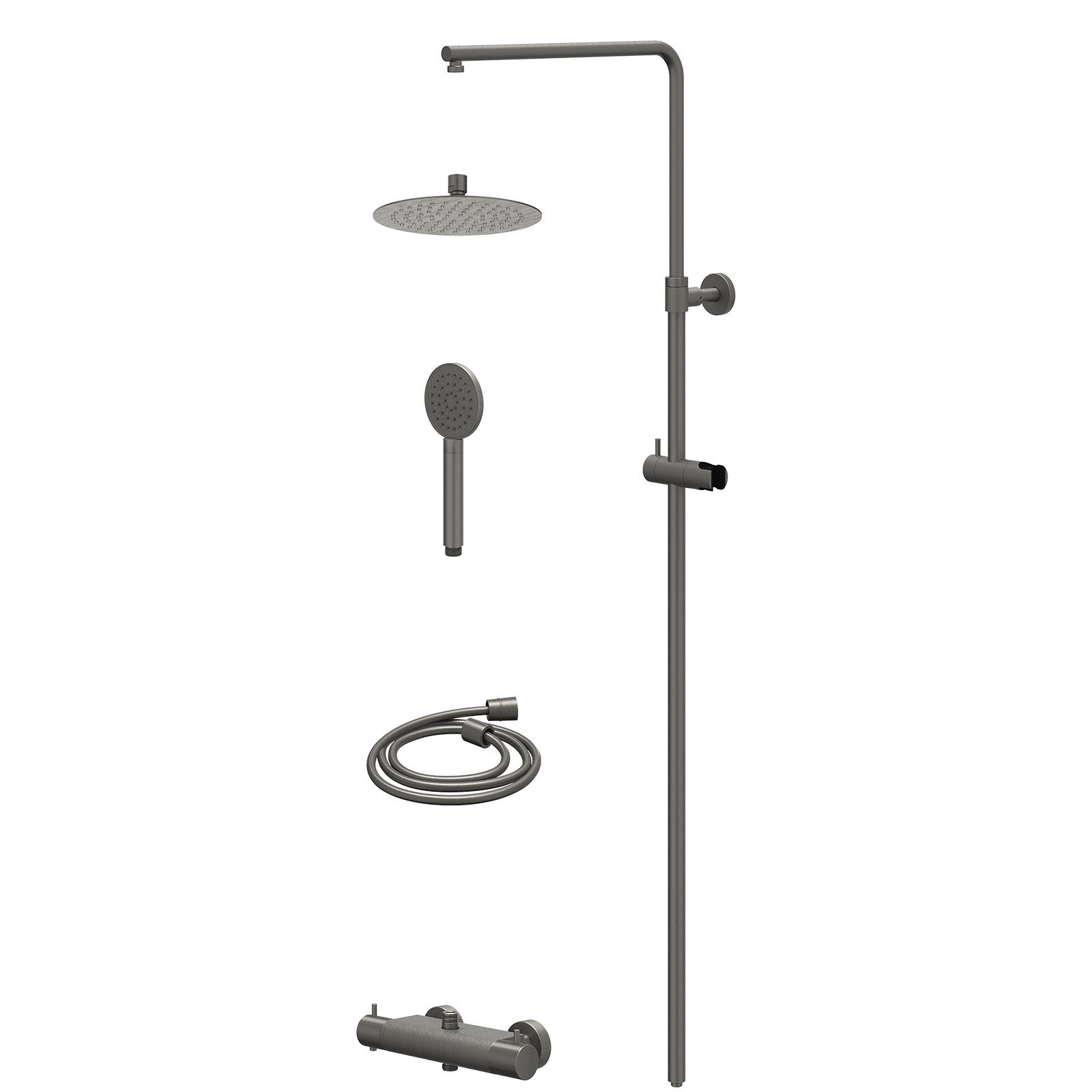 IVY Nexus Regendoucheset opbouw thermostaat - 20cm slim - satin spray - Geborsteld metal black