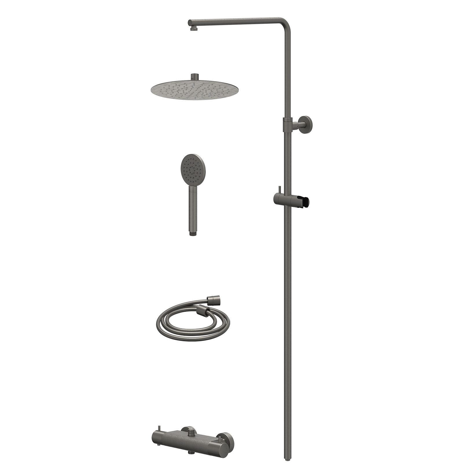IVY Nexus Regendoucheset opbouw thermostaat - 25cm slim - satin spray - Geborsteld metal black
