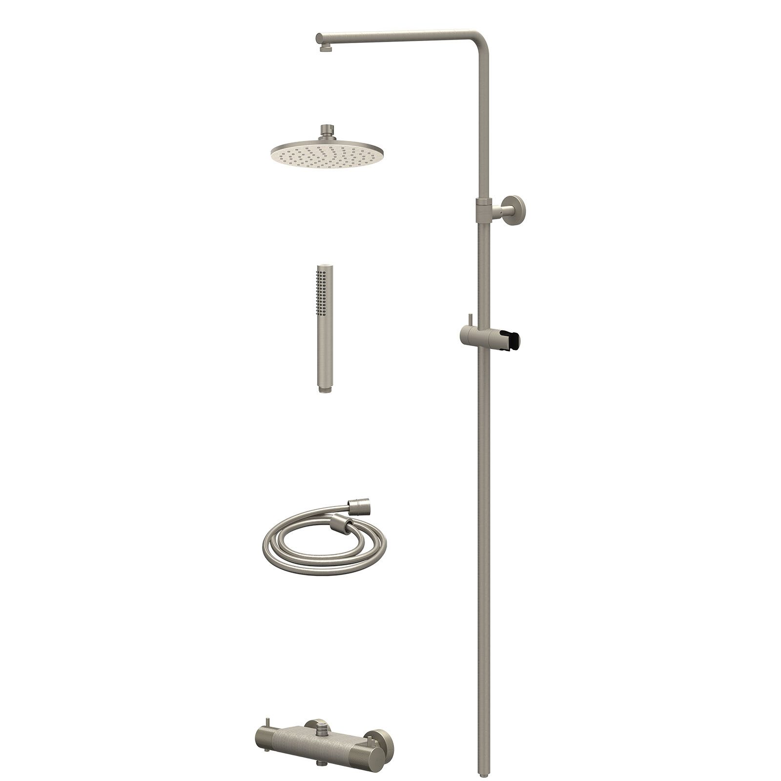 IVY Nexus Regendoucheset opbouw thermostaat - 20cm medium - staafhanddouche - Geborsteld nickel