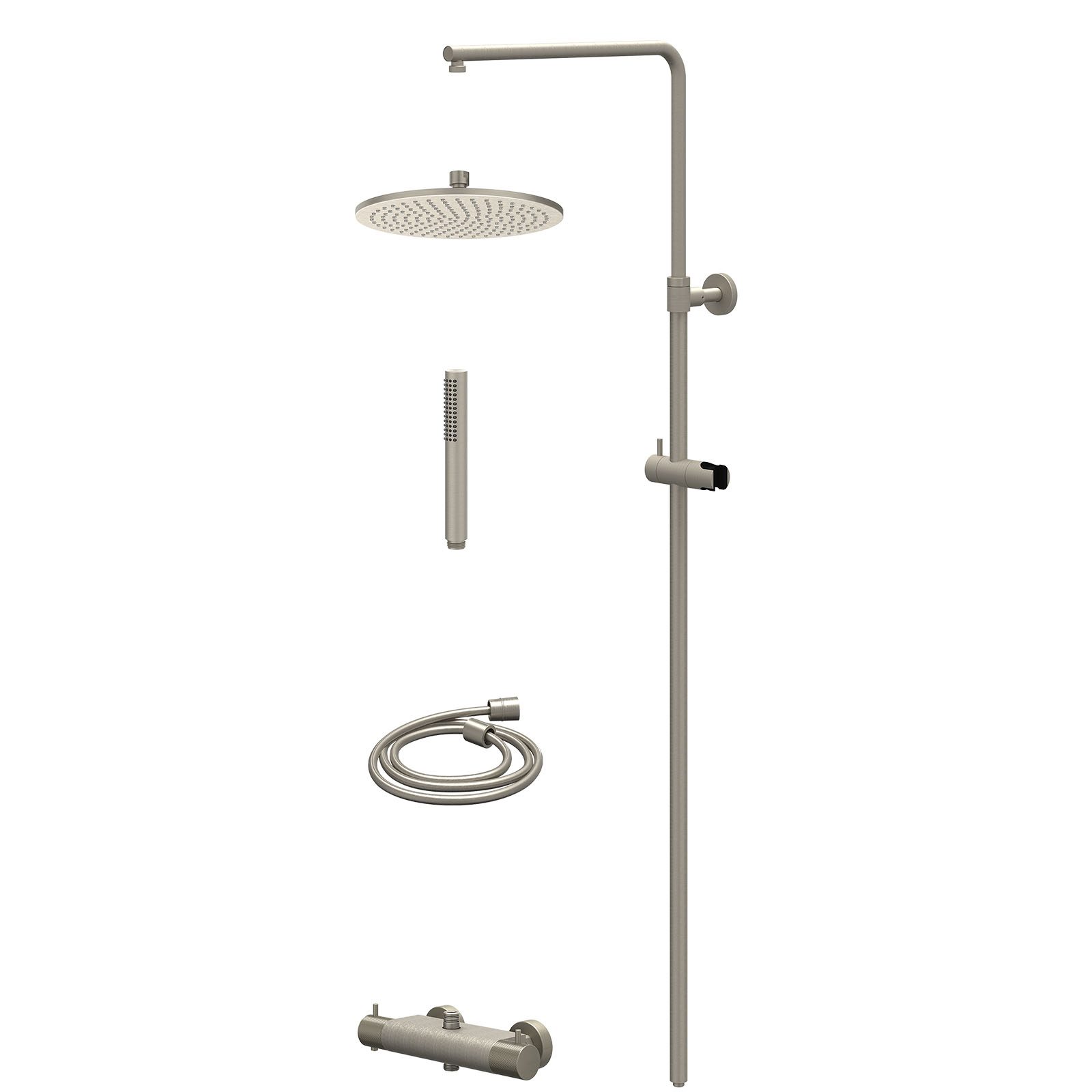 IVY Nexus Regendoucheset opbouw thermostaat - 25cm medium - staafhanddouche - Geborsteld nickel