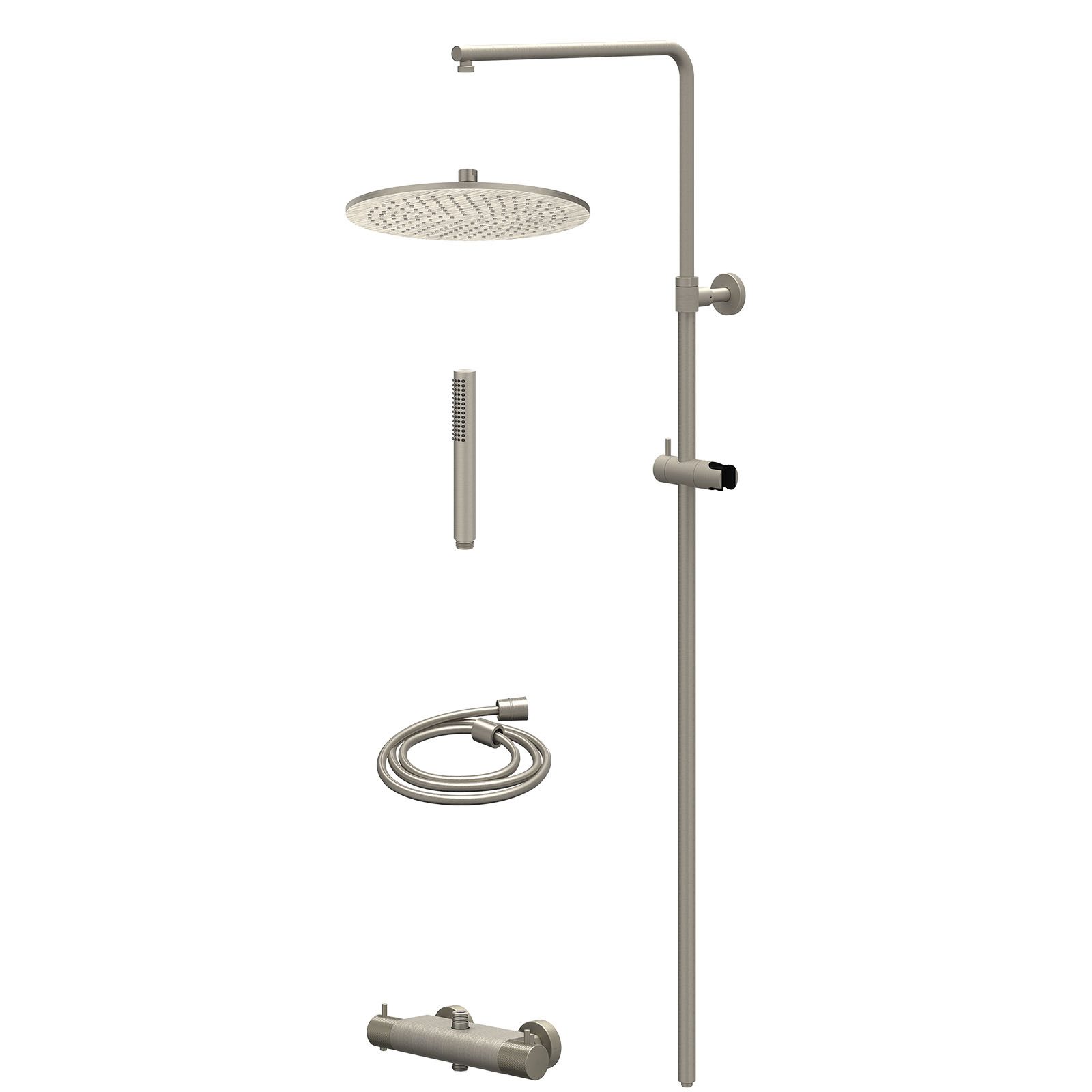 IVY Nexus Regendoucheset opbouw thermostaat - 30cm medium - staafhanddouche - Geborsteld nickel