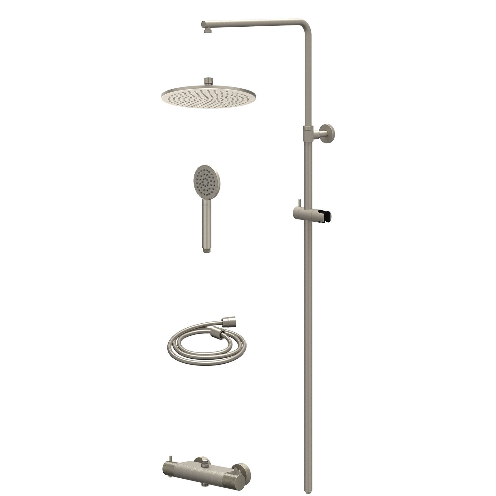 IVY Nexus Regendoucheset opbouw thermostaat - 25cm medium - satin spray - Geborsteld nickel