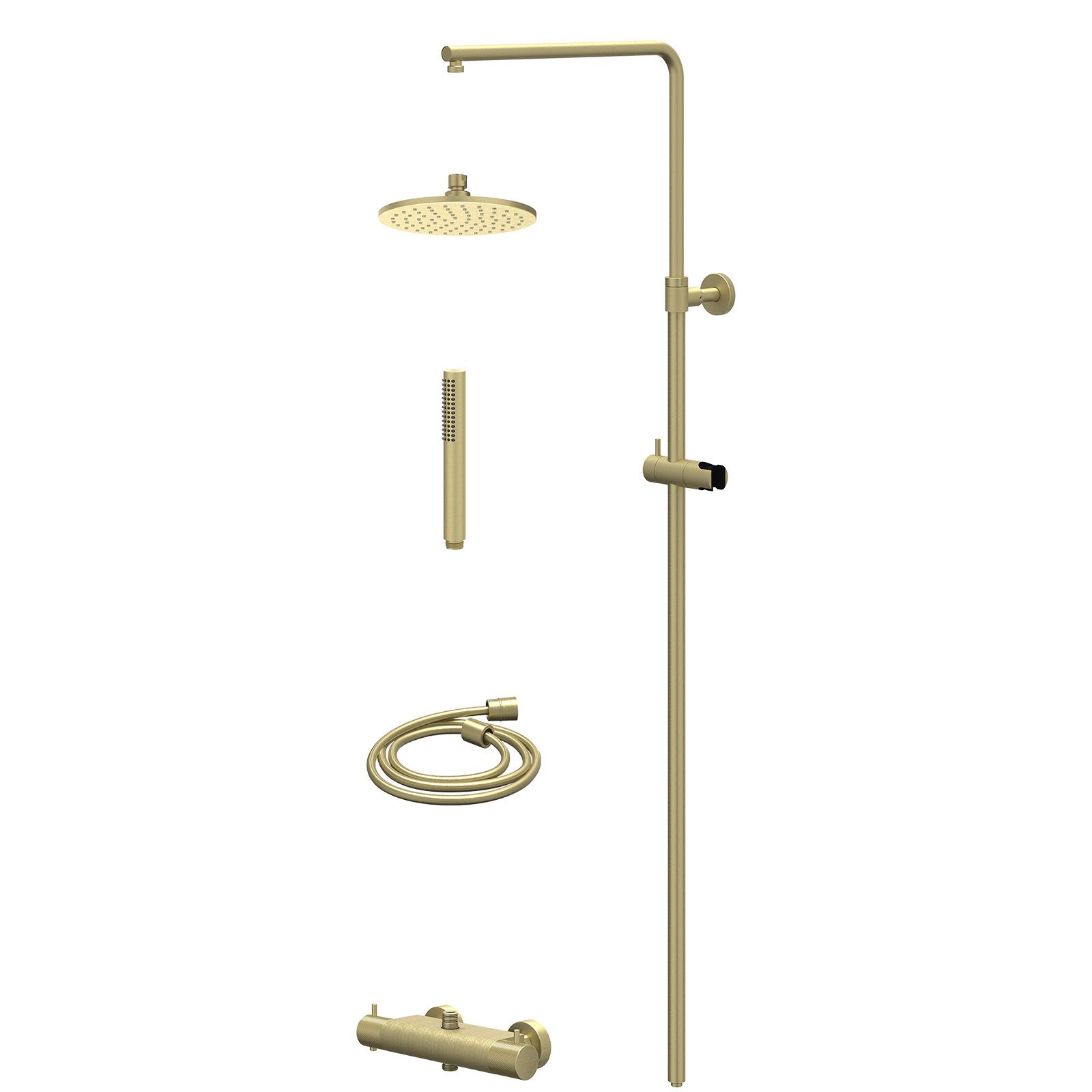 IVY Nexus Regendoucheset opbouw thermostaat - 20cm medium - staafhanddouche - Geborsteld mat goud