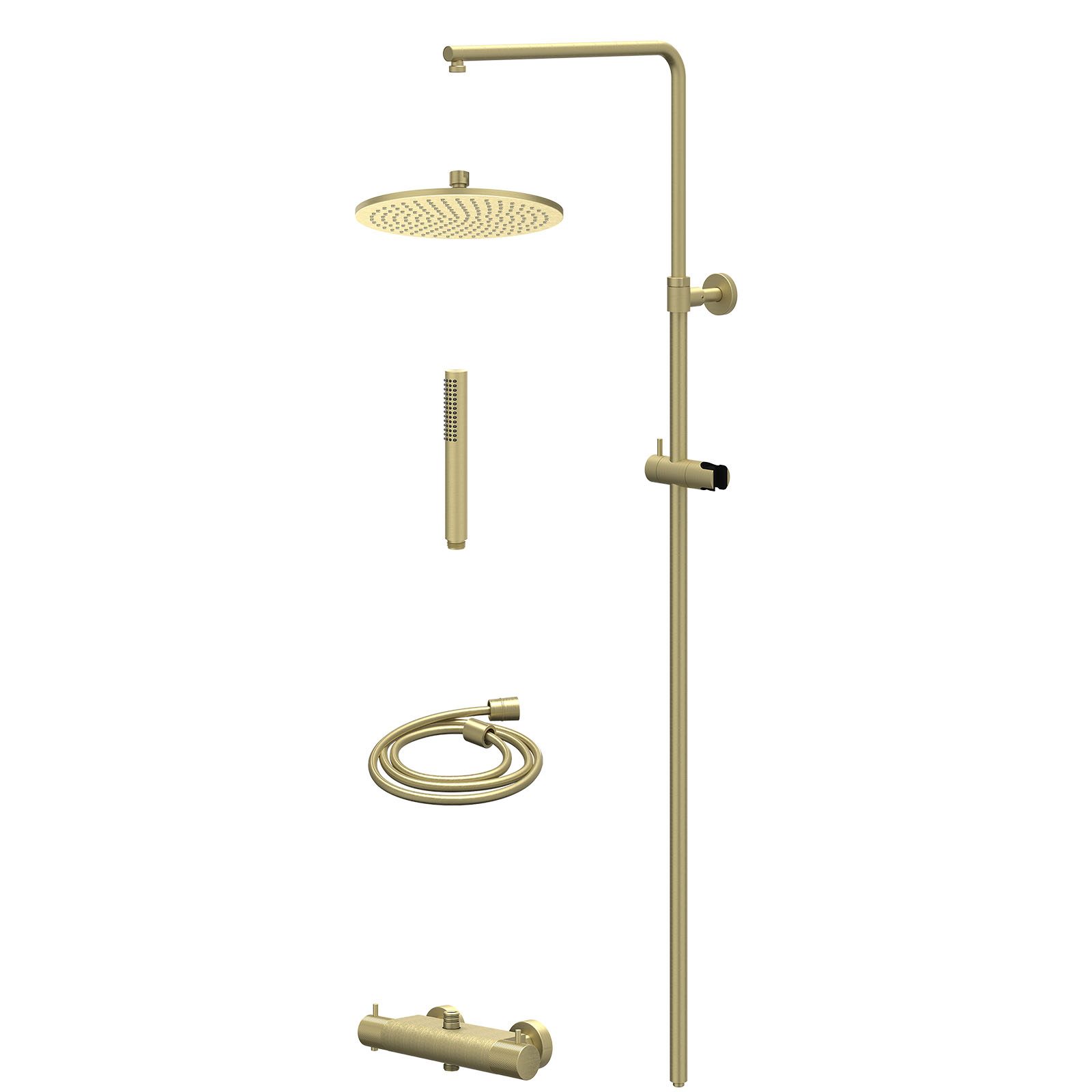 IVY Nexus Regendoucheset opbouw thermostaat - 25cm medium - staafhanddouche - Geborsteld mat goud