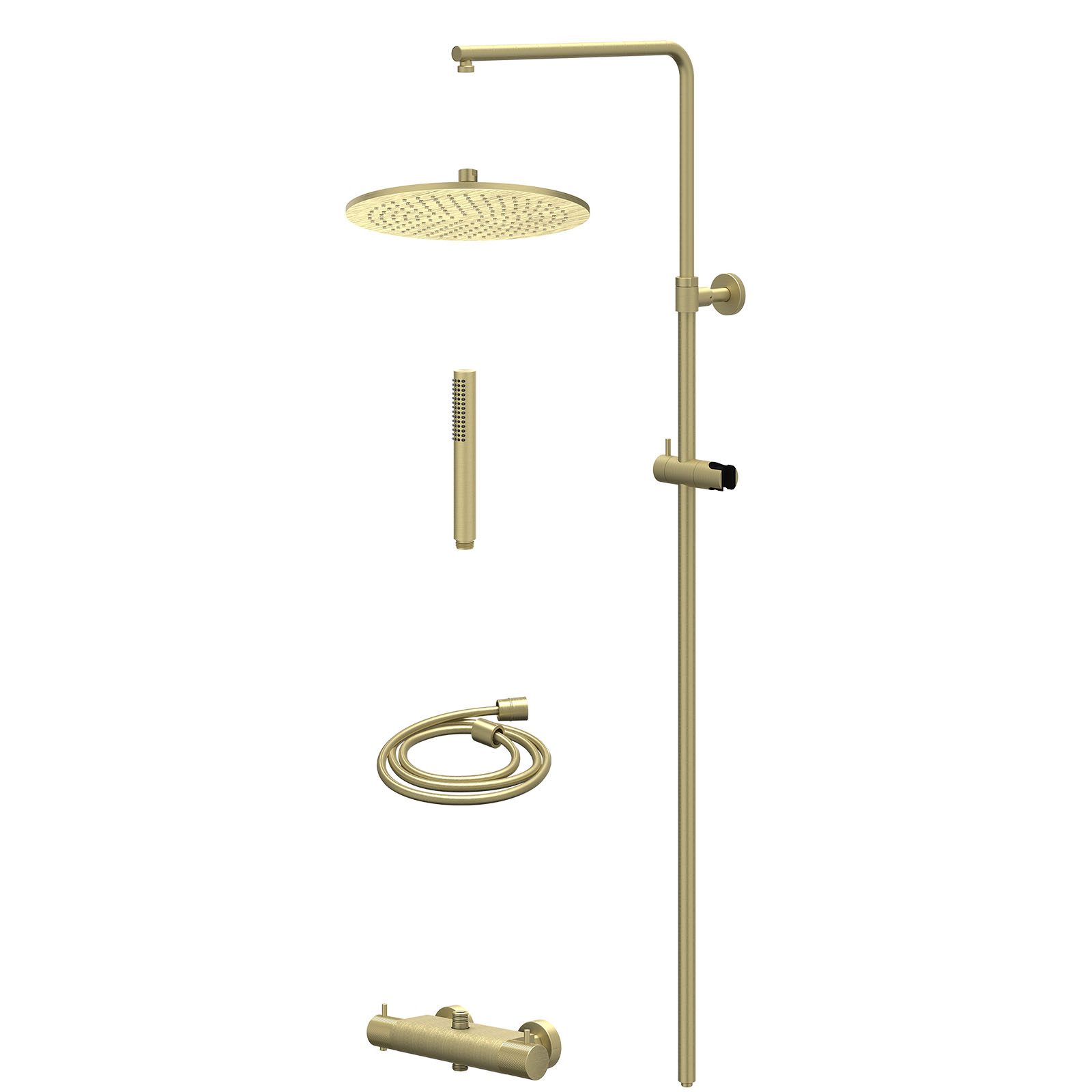 IVY Nexus Regendoucheset opbouw thermostaat - 30cm medium - staafhanddouche - Geborsteld mat goud