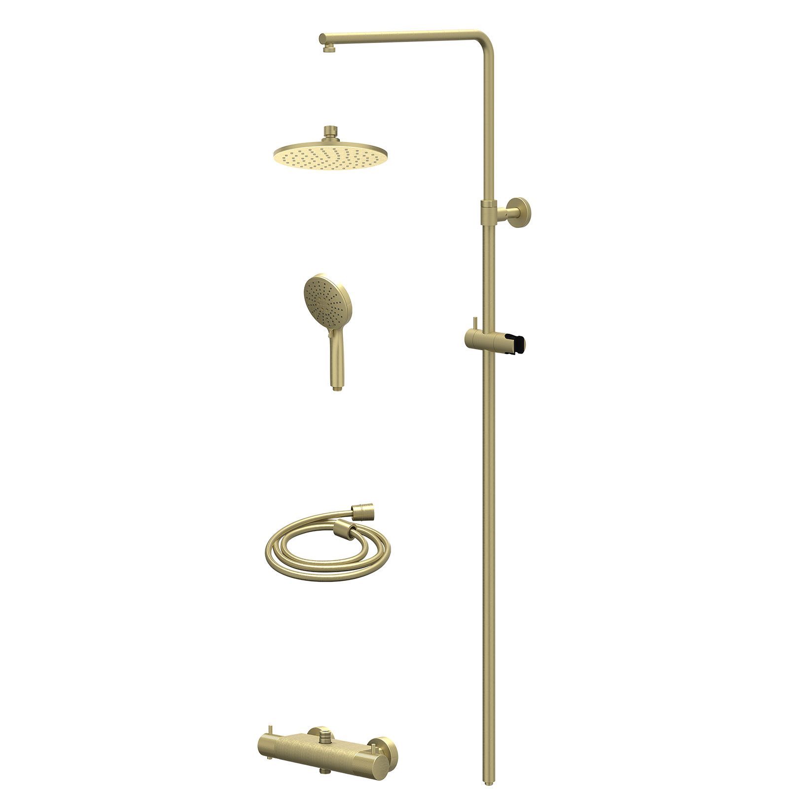 IVY Nexus Regendoucheset opbouw thermostaat - 20cm medium - 3-standen - Geborsteld mat goud
