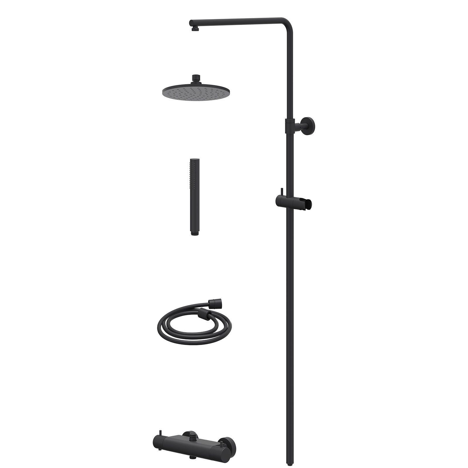 IVY Nexus Regendoucheset opbouw thermostaat - 20cm medium - staafhanddouche - Mat zwart