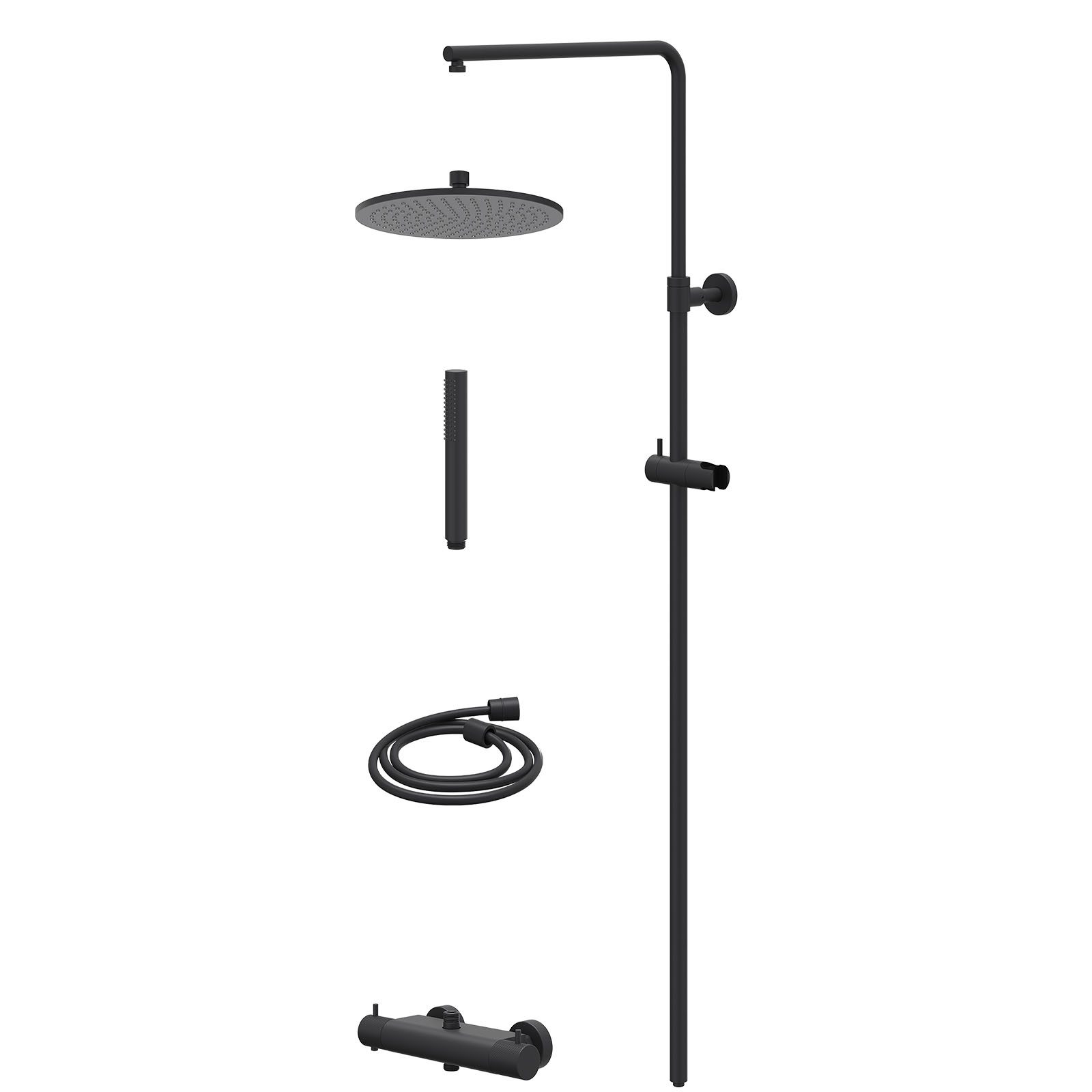 IVY Nexus Regendoucheset opbouw thermostaat - 25cm medium - staafhanddouche - Mat zwart