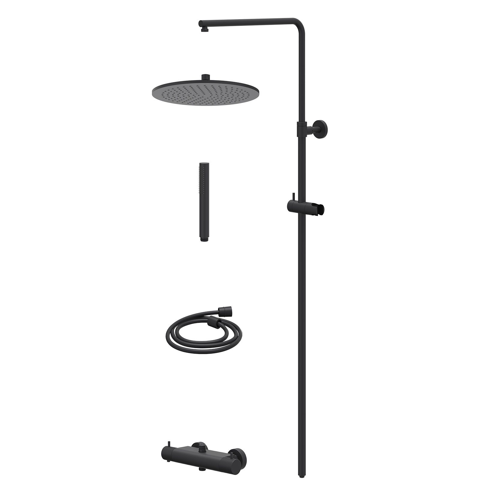 IVY Nexus Regendoucheset opbouw thermostaat - 30cm medium - staafhanddouche - Mat zwart