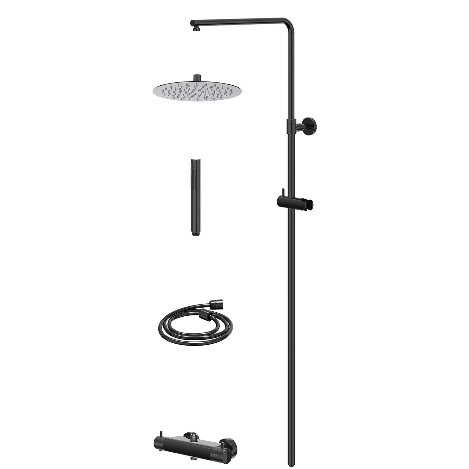 IVY Nexus Regendoucheset opbouw thermostaat - 25cm slim - staafhanddouche - Zwart chroom