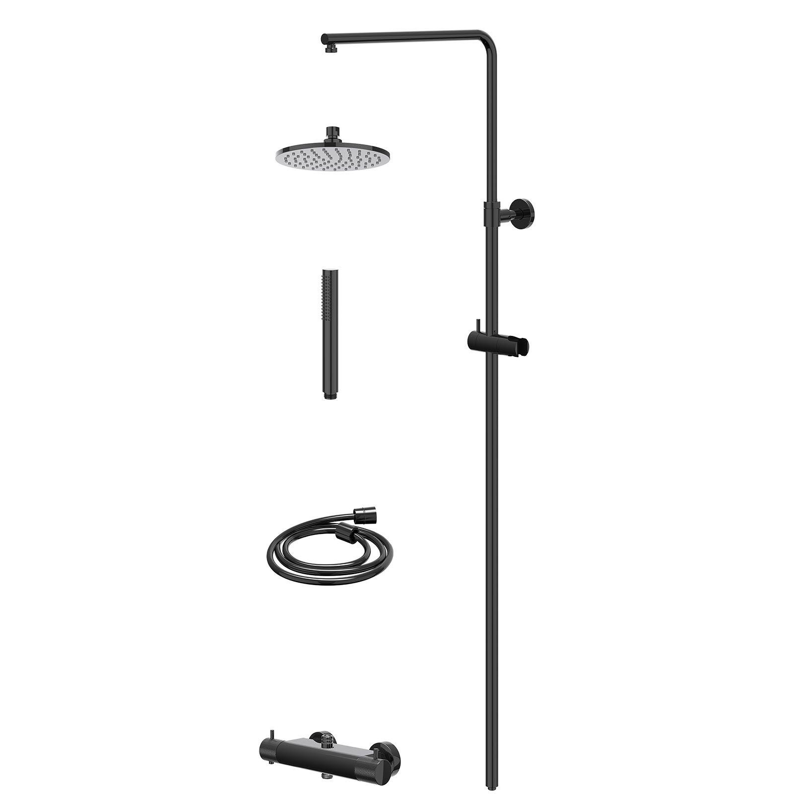 IVY Nexus Regendoucheset opbouw thermostaat - 20cm medium - staafhanddouche - Zwart chroom