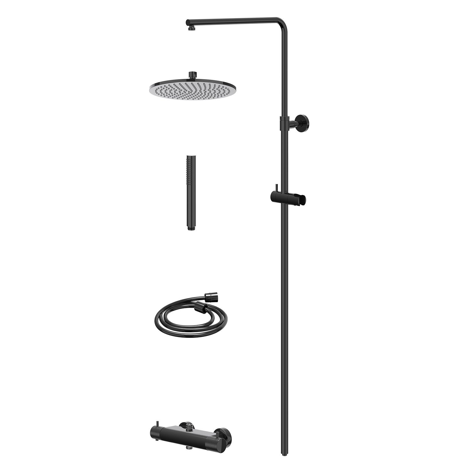 IVY Nexus Regendoucheset opbouw thermostaat - 25cm medium - staafhanddouche - Zwart chroom