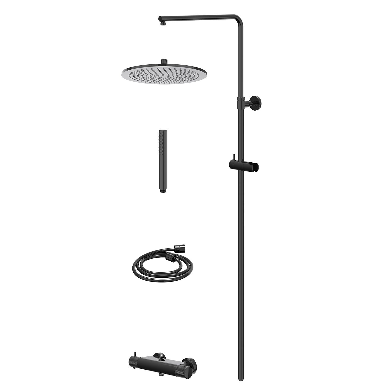 IVY Nexus Regendoucheset opbouw thermostaat - 30cm medium - staafhanddouche - Zwart chroom