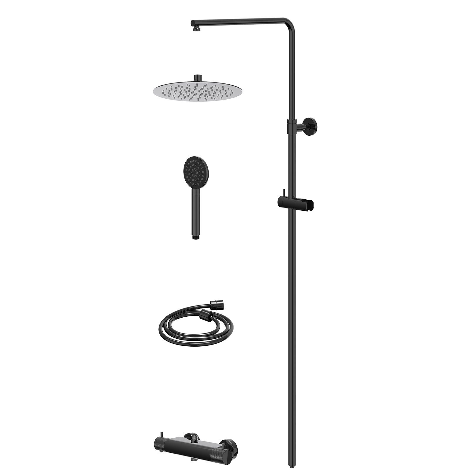 IVY Nexus Regendoucheset opbouw thermostaat - 25cm slim - satin spray - Zwart chroom