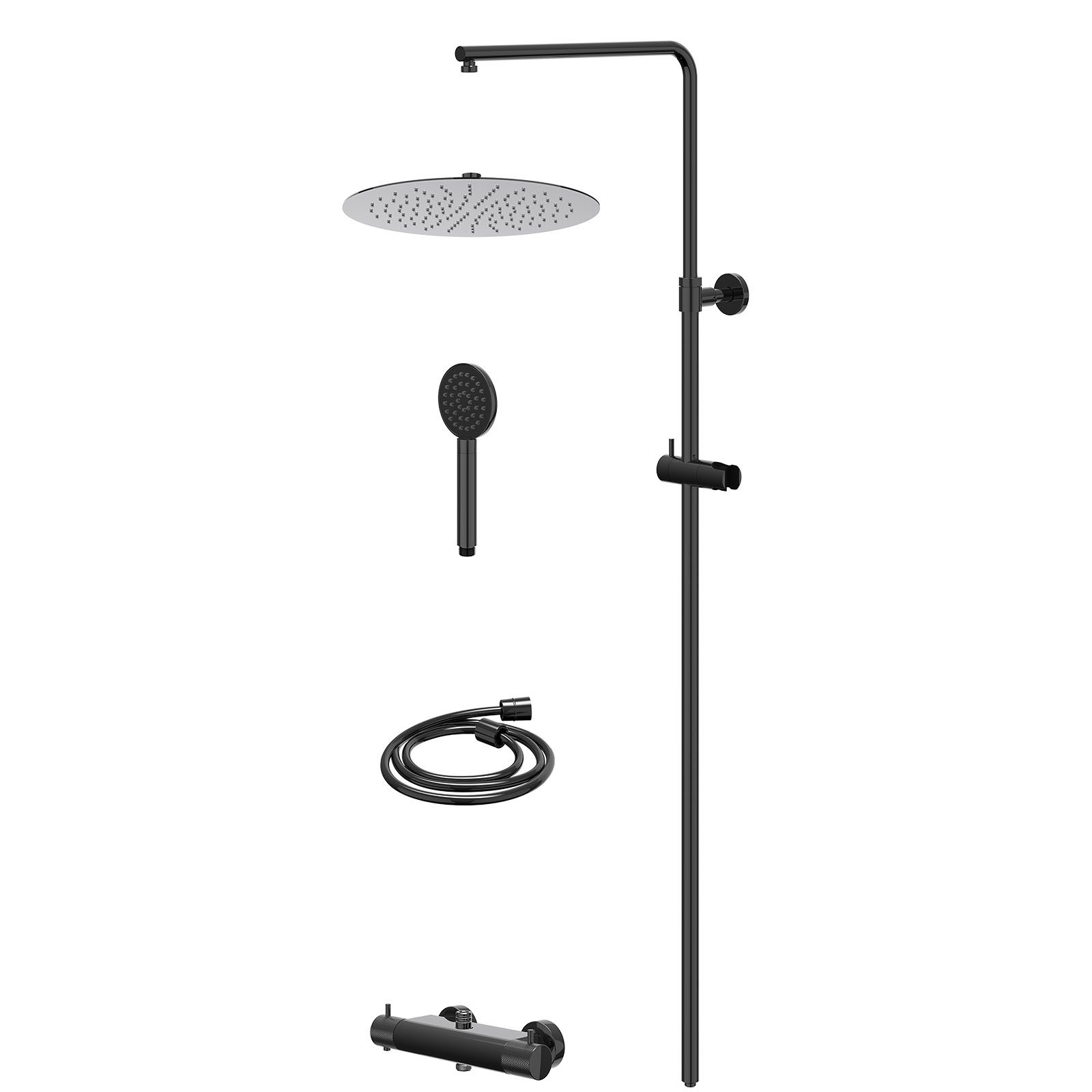 IVY Nexus Regendoucheset opbouw thermostaat - 30cm slim - satin spray - Zwart chroom