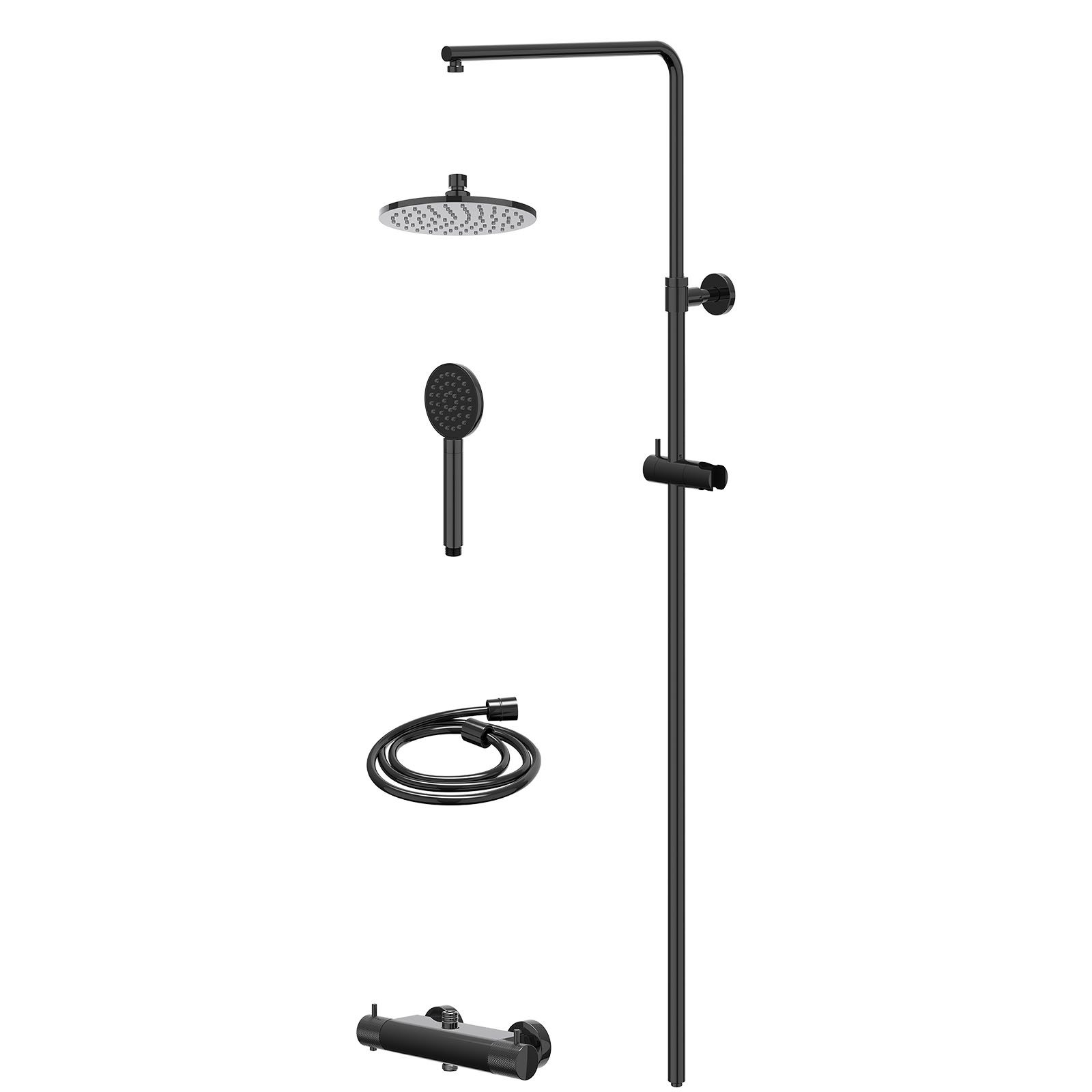 IVY Nexus Regendoucheset opbouw thermostaat - 20cm medium - satin spray - Zwart chroom