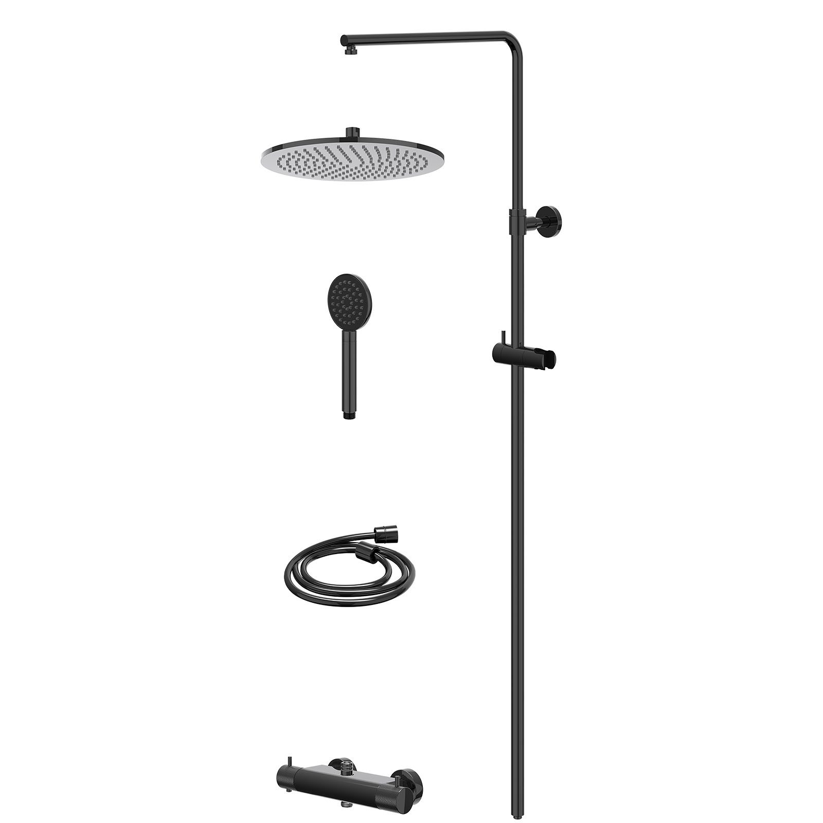 IVY Nexus Regendoucheset opbouw thermostaat - 30cm medium - satin spray - Zwart chroom