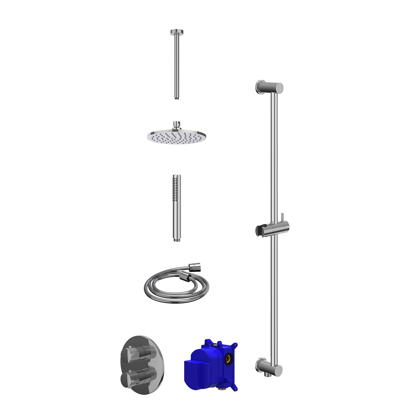 IVY Nexus Regendoucheset inbouw 2-weg - 20cm medium - plafond 30cm - glijstang - staafhanddouche - Chroom