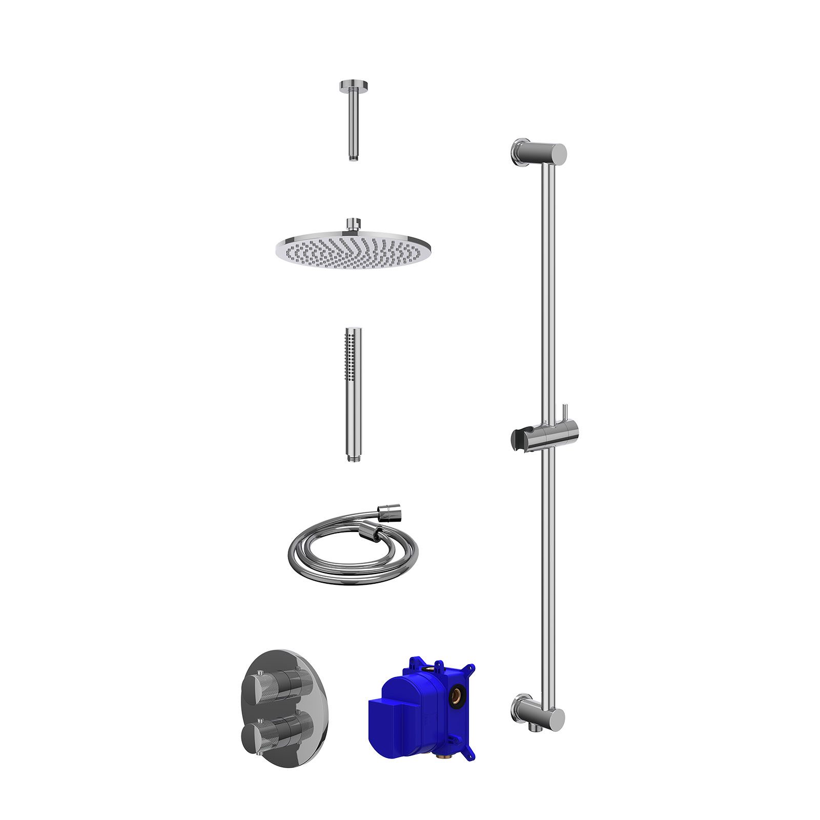 IVY Nexus Regendoucheset inbouw 2-weg - 25cm medium - plafond 15cm - glijstang - staafhanddouche - Chroom