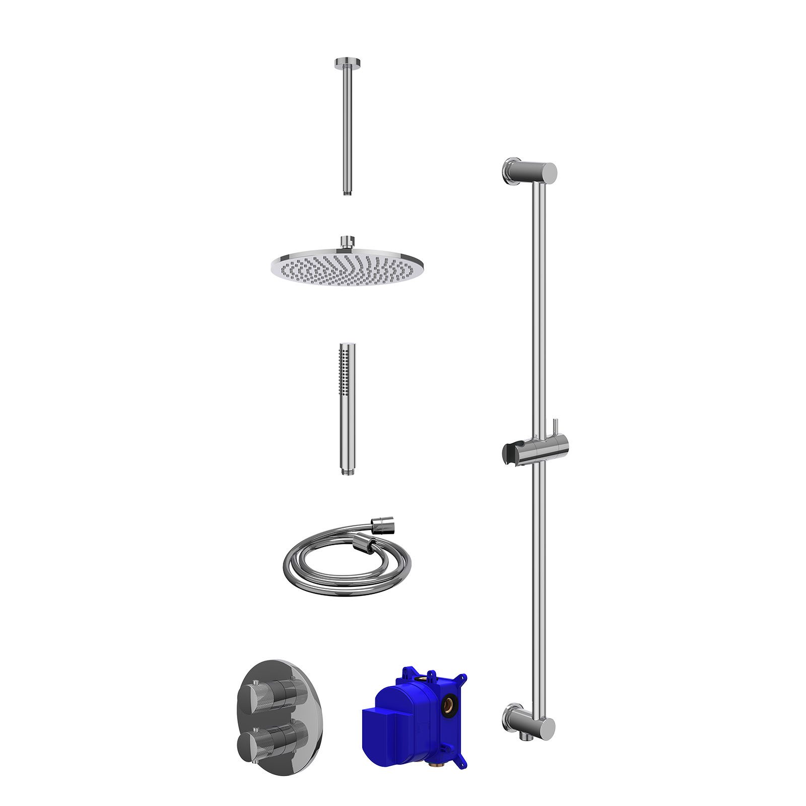 IVY Nexus Regendoucheset inbouw 2-weg - 25cm medium - plafond 30cm - glijstang - staafhanddouche - Chroom