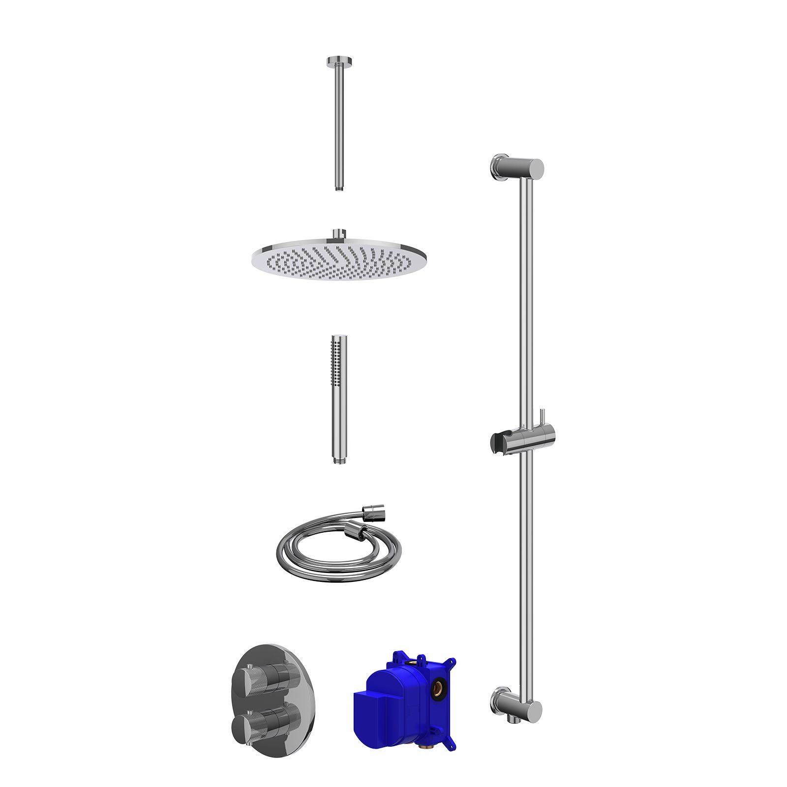 IVY Nexus Regendoucheset inbouw 2-weg - 30cm medium - plafond 30cm - glijstang - staafhanddouche - Chroom