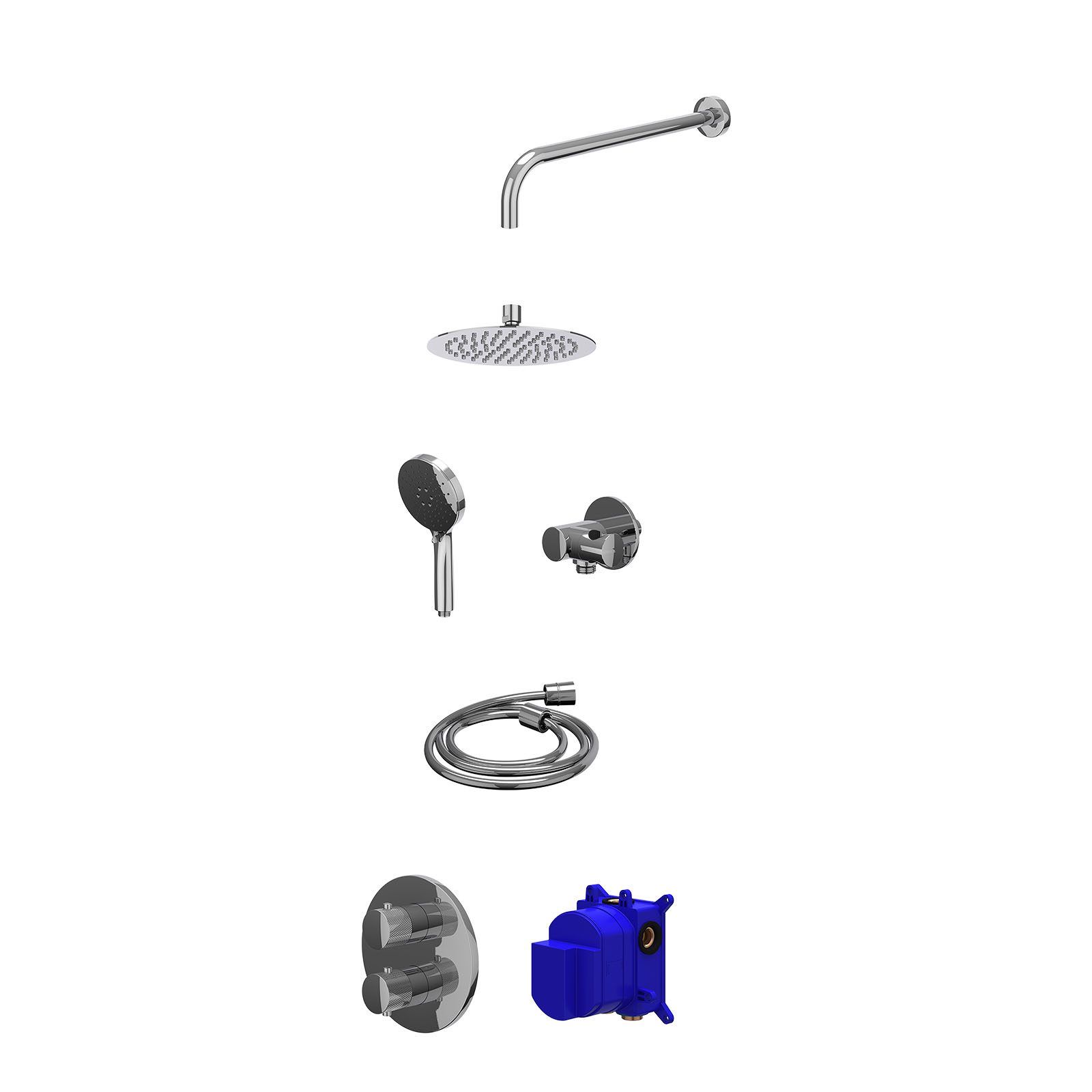 IVY Nexus Regendoucheset inbouw 2-weg - 20cm slim - wandarm - verstelbare steun - 3-standen - Chroom