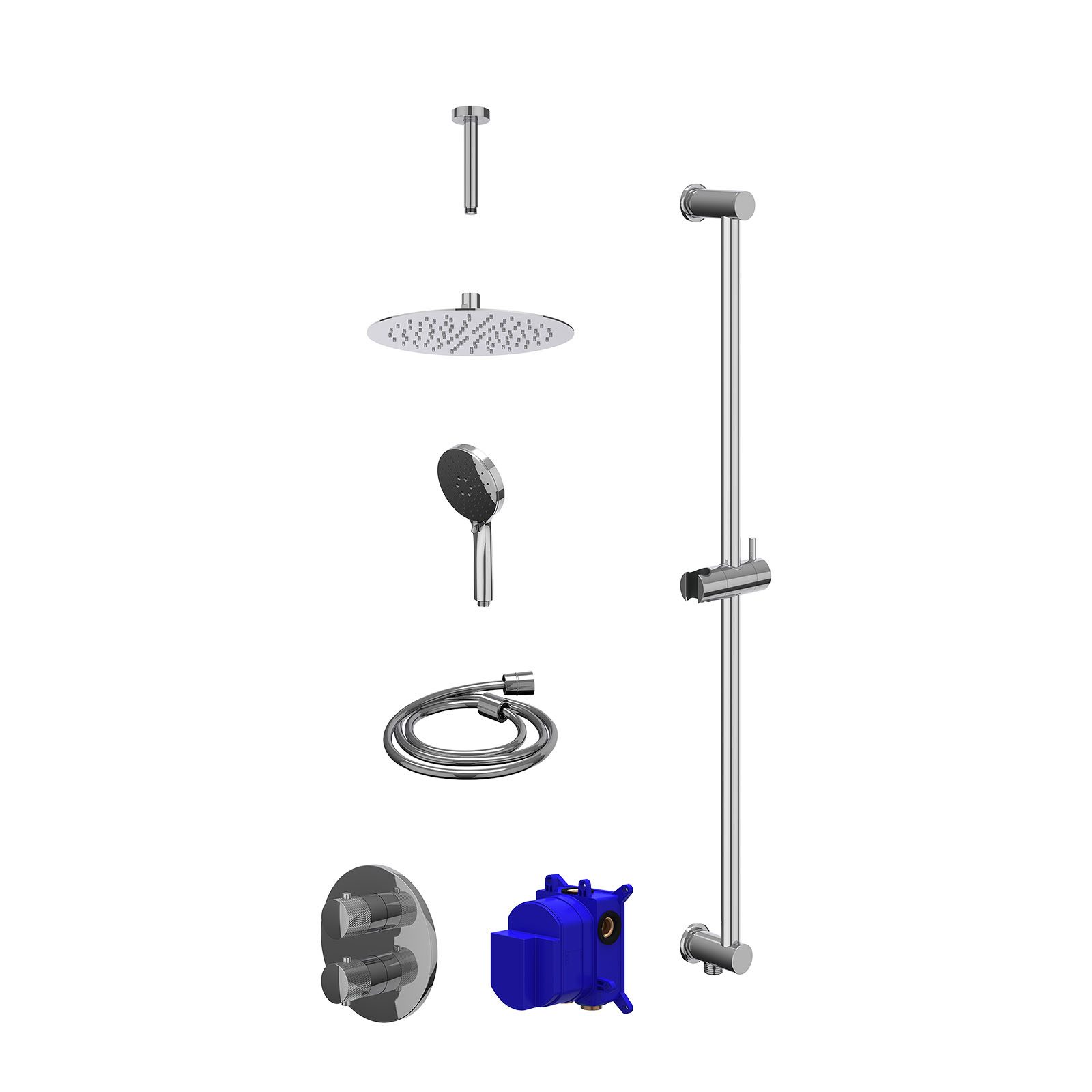 IVY Nexus Regendoucheset inbouw 2-weg - 25cm slim - plafond 15cm - glijstang - 3-standen - Chroom