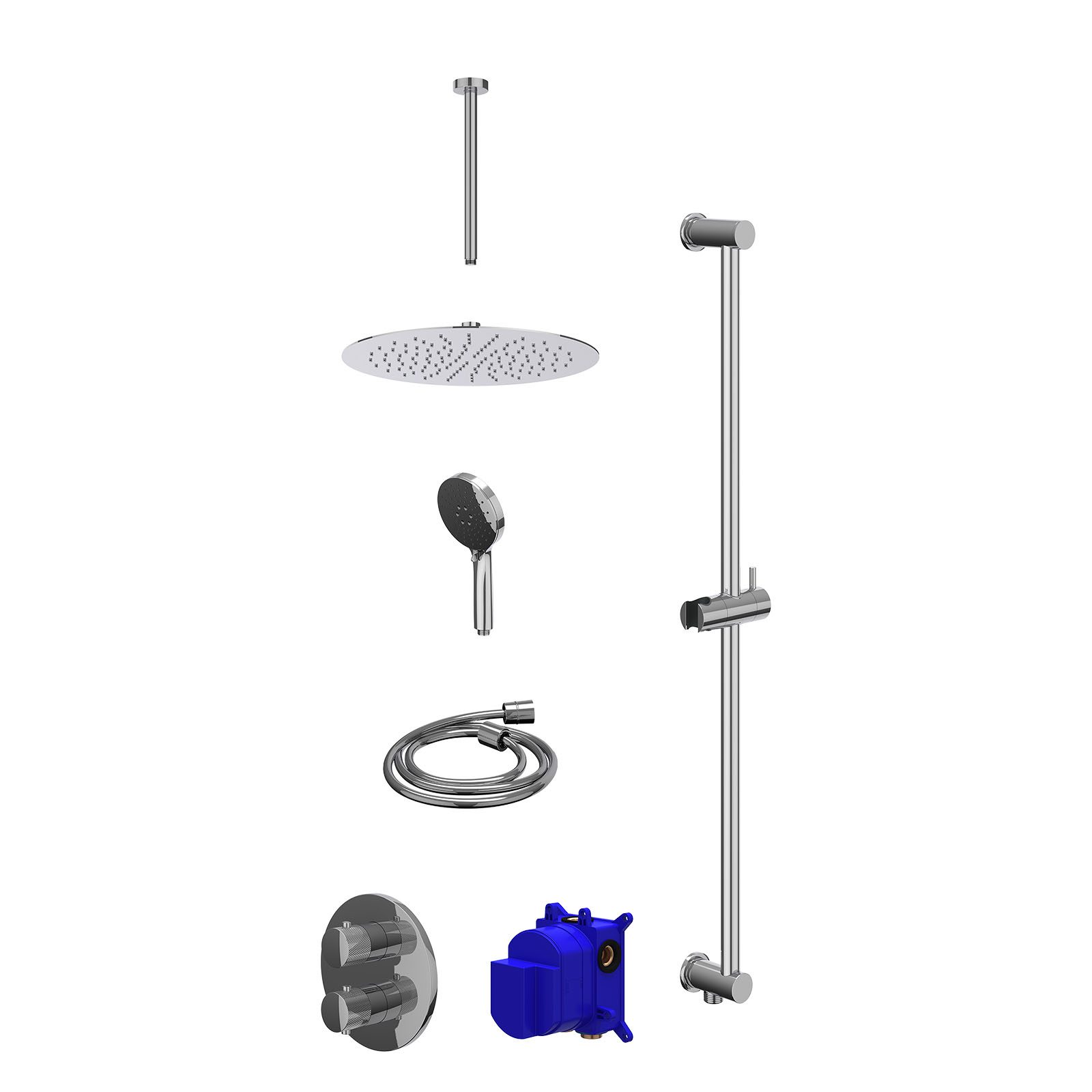 IVY Nexus Regendoucheset inbouw 2-weg - 30cm slim - plafond 30cm - glijstang - 3-standen - Chroom