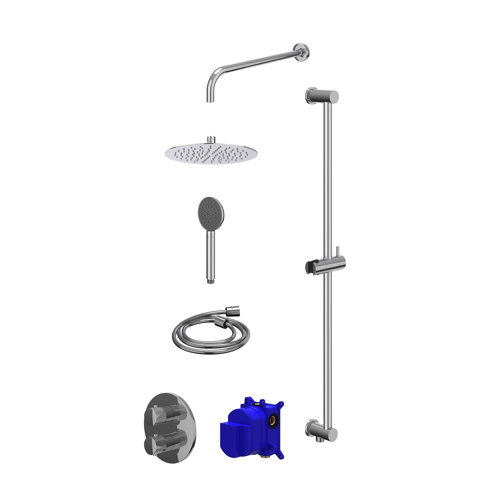 IVY Nexus Regendoucheset inbouw 2-weg - 25cm slim - wandarm - glijstang - satin spray - Chroom