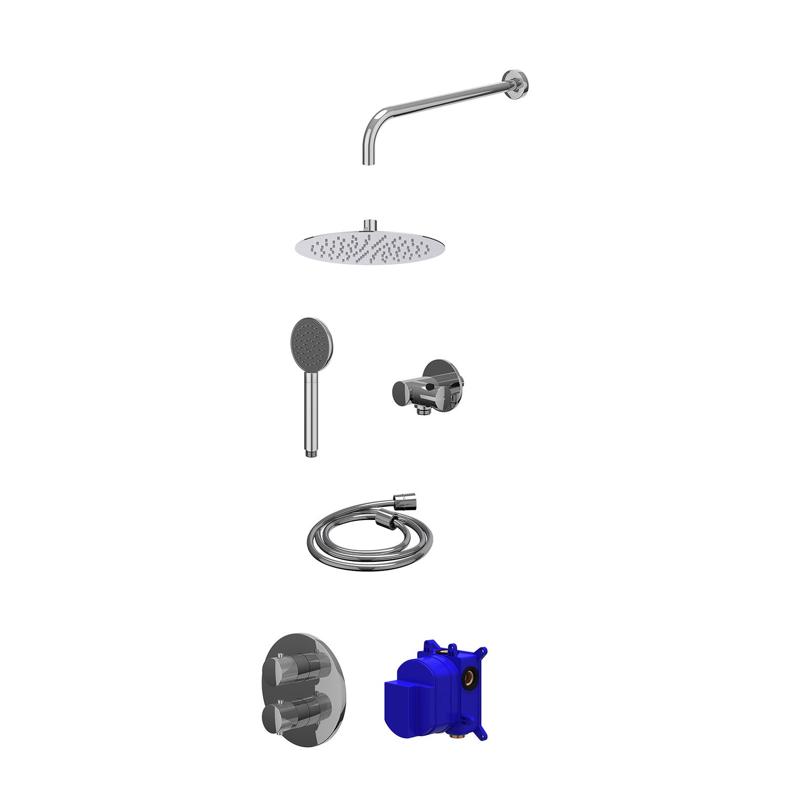 IVY Nexus Regendoucheset inbouw 2-weg - 25cm slim - wandarm - verstelbare steun - satin spray - Chroom