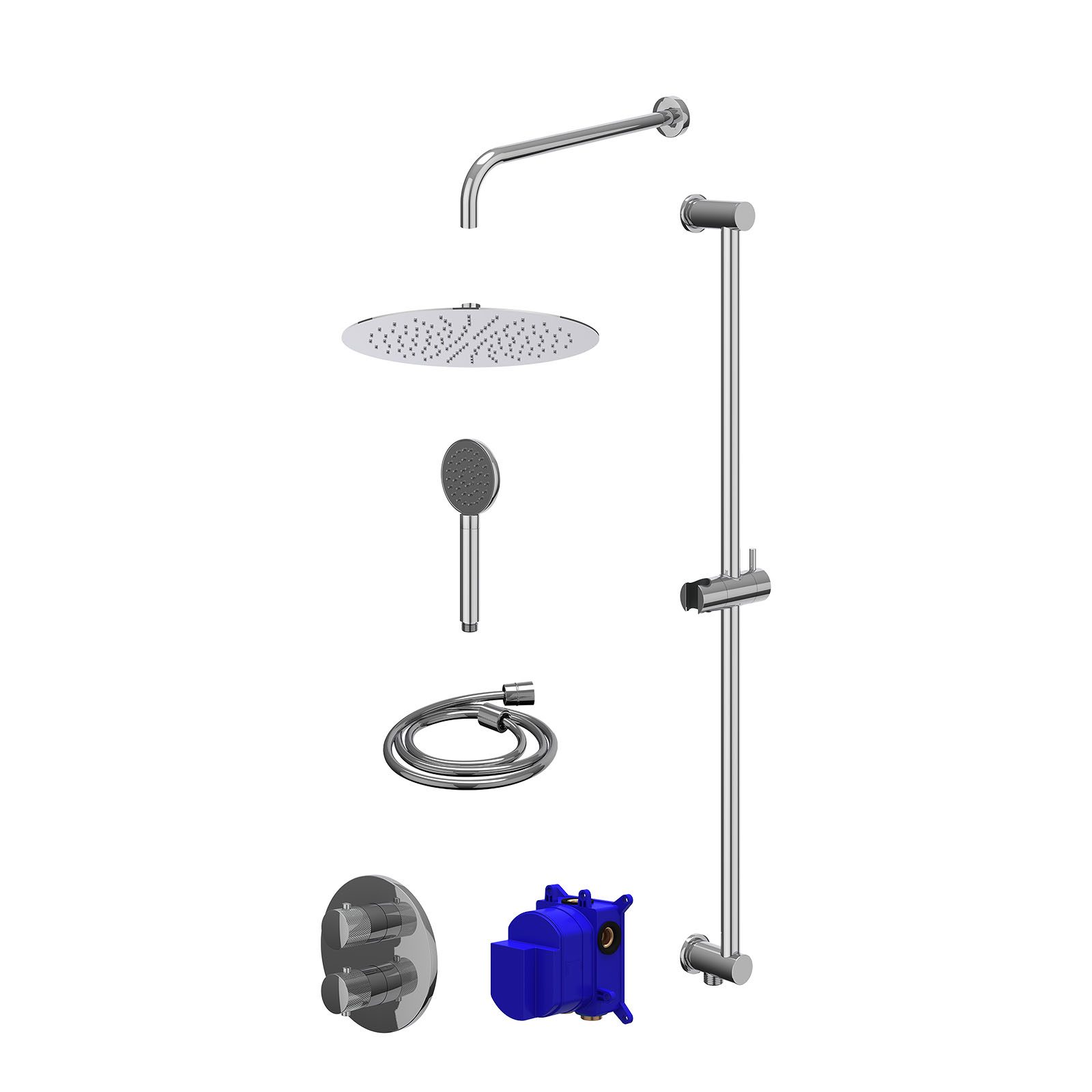 IVY Nexus Regendoucheset inbouw 2-weg - 30cm slim - wandarm - glijstang - satin spray - Chroom