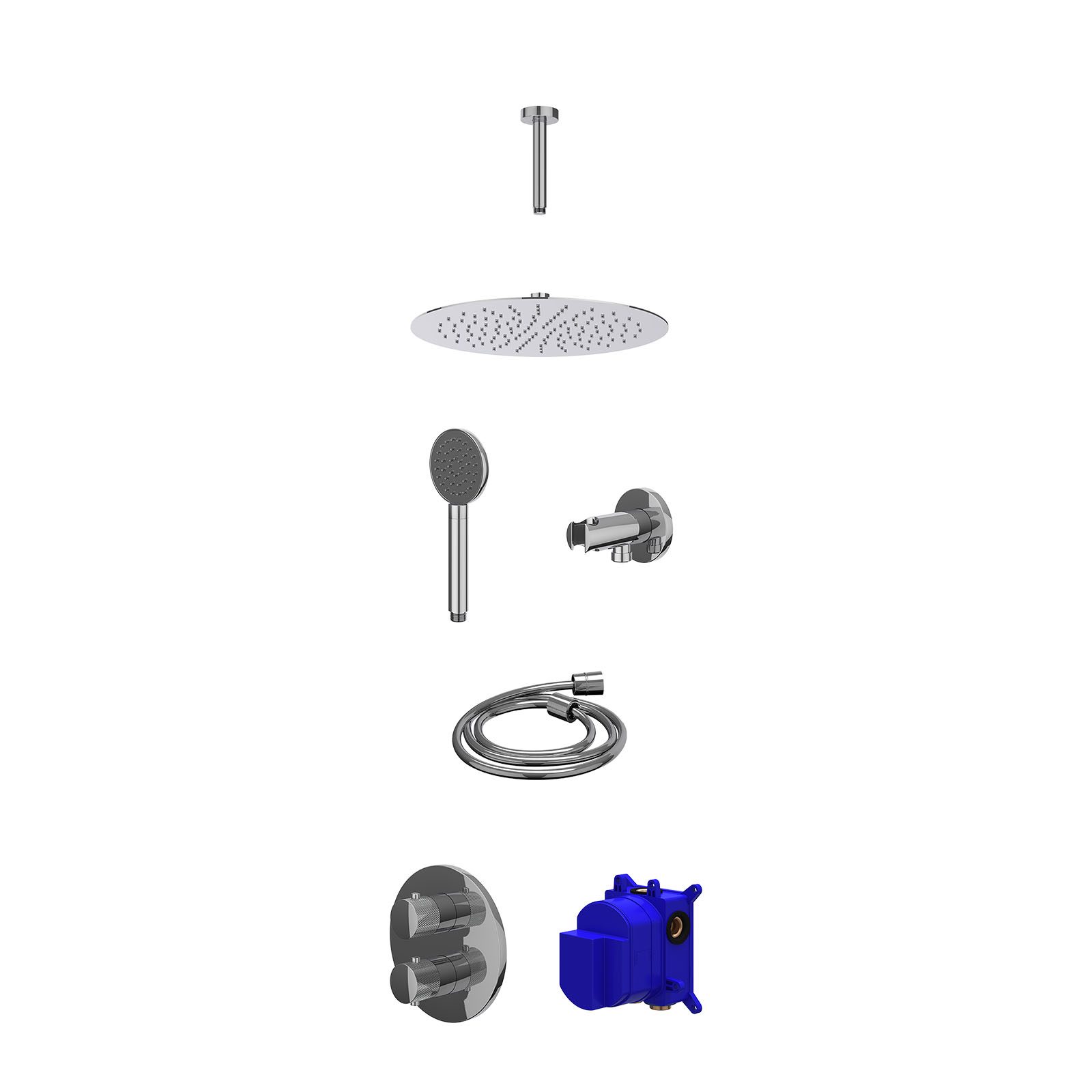 IVY Nexus Regendoucheset inbouw 2-weg - 30cm slim - plafond 15cm - wandhouder - satin spray - Chroom