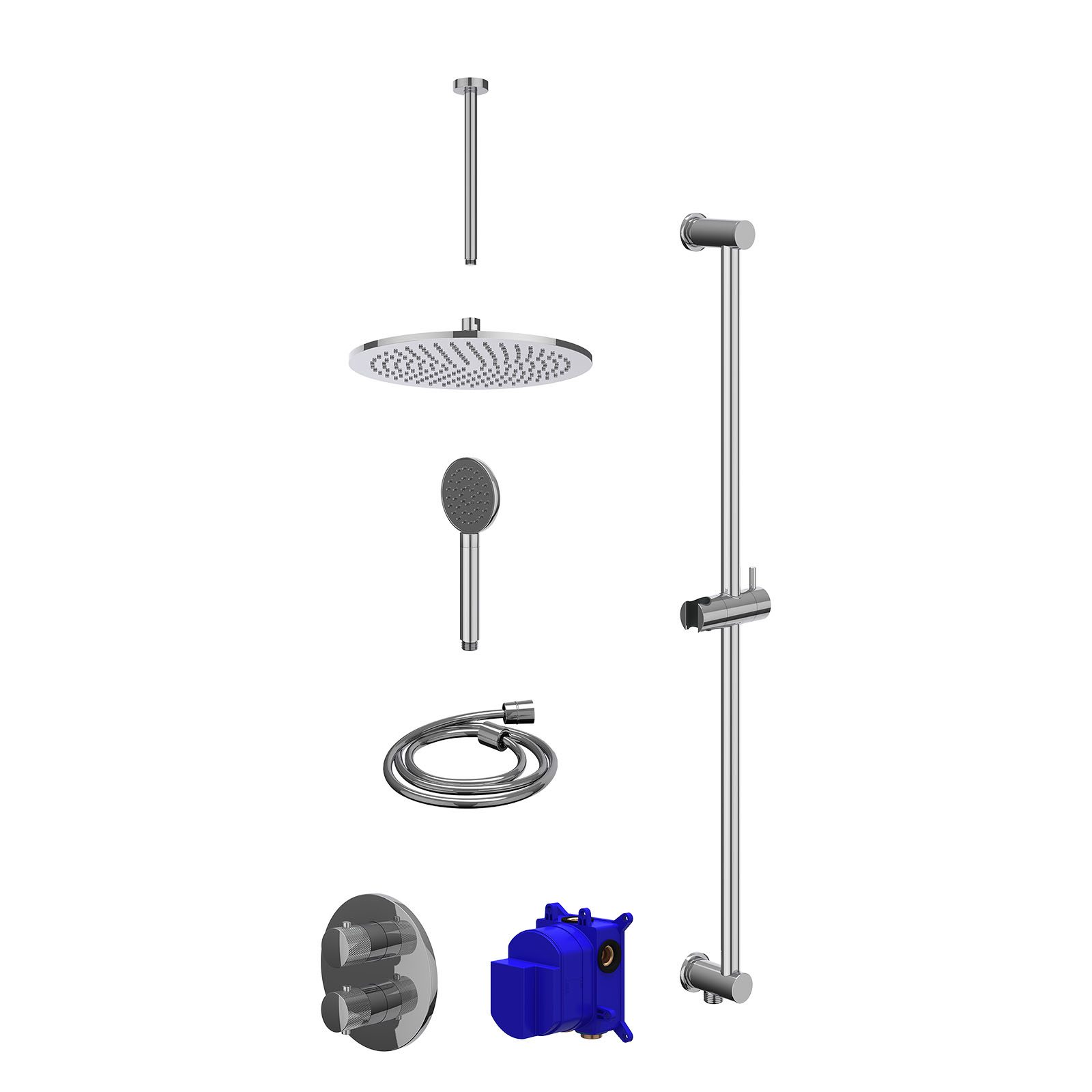 IVY Nexus Regendoucheset inbouw 2-weg - 30cm medium - plafond 30cm - glijstang - satin spray - Chroom