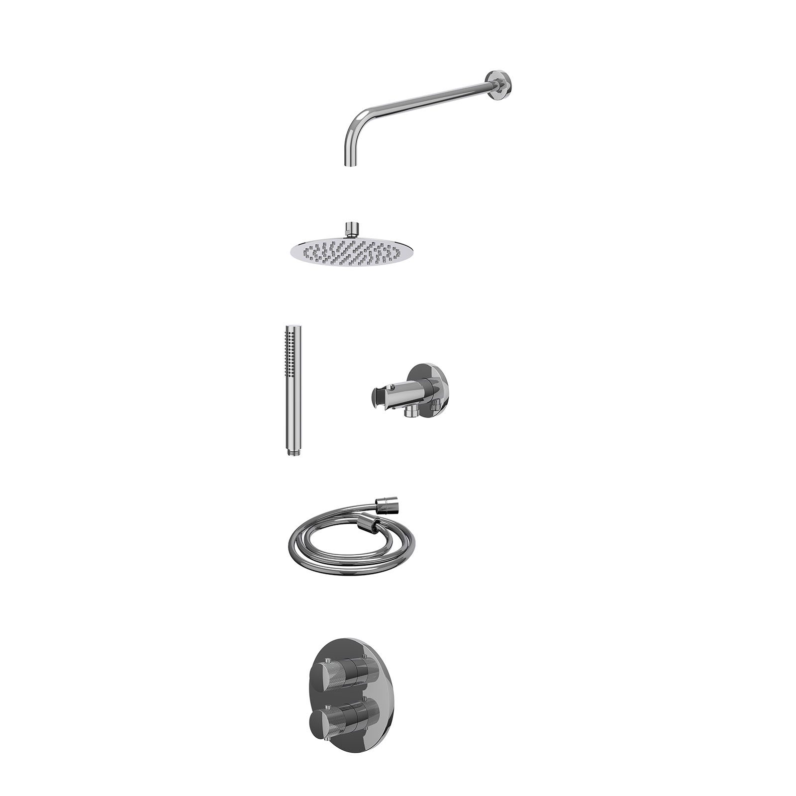 IVY Nexus Regendoucheset inbouw 2-weg - 20cm slim - wandarm - wandhouder - staafhanddouche - excl. inbouwbox - Chroom