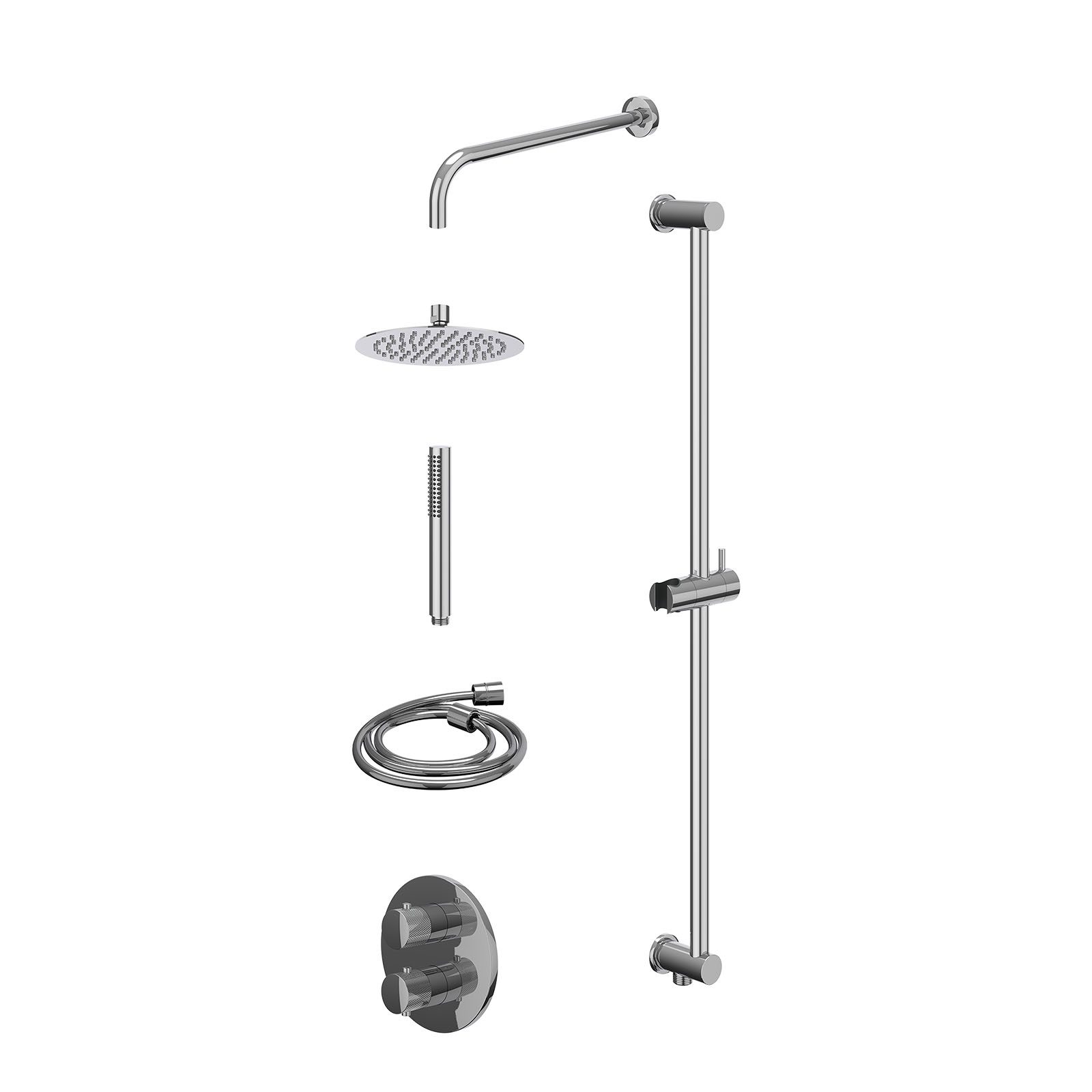 IVY Nexus Regendoucheset inbouw 2-weg - 20cm slim - wandarm - glijstang - staafhanddouche - excl. inbouwbox - Chroom