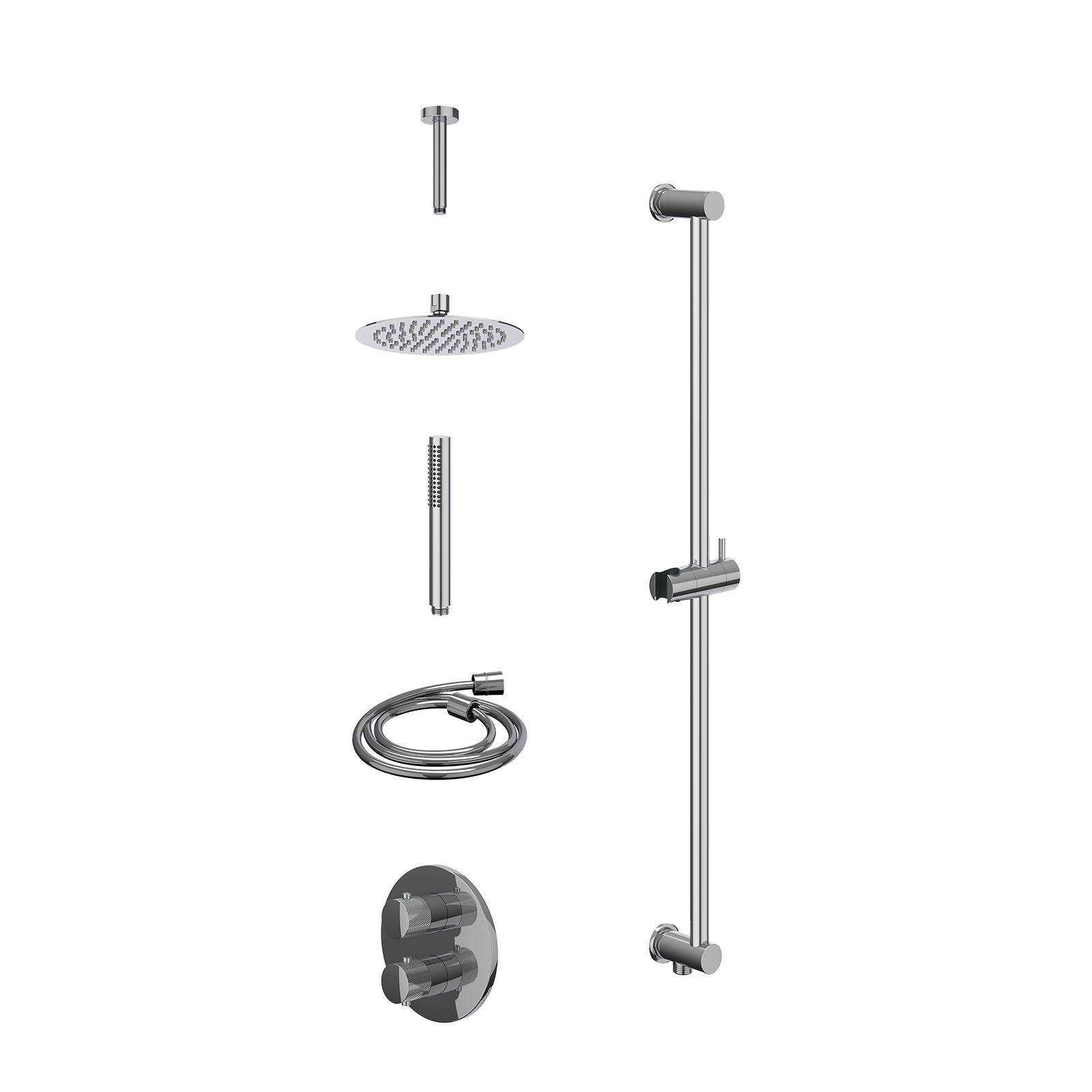 IVY Nexus Regendoucheset inbouw 2-weg - 20cm slim - plafond 15cm - glijstang - staafhanddouche - excl. inbouwbox - Chroom
