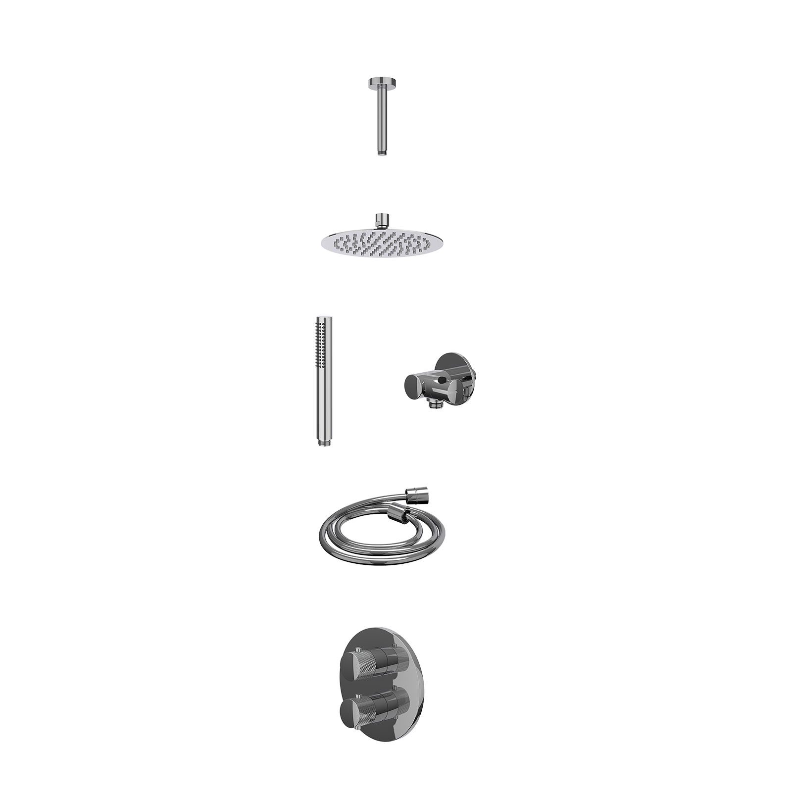 IVY Nexus Regendoucheset inbouw 2-weg - 20cm slim - plafond 15cm - verstelbare steun - staafhanddouche - excl. inbouwbox - Chroom